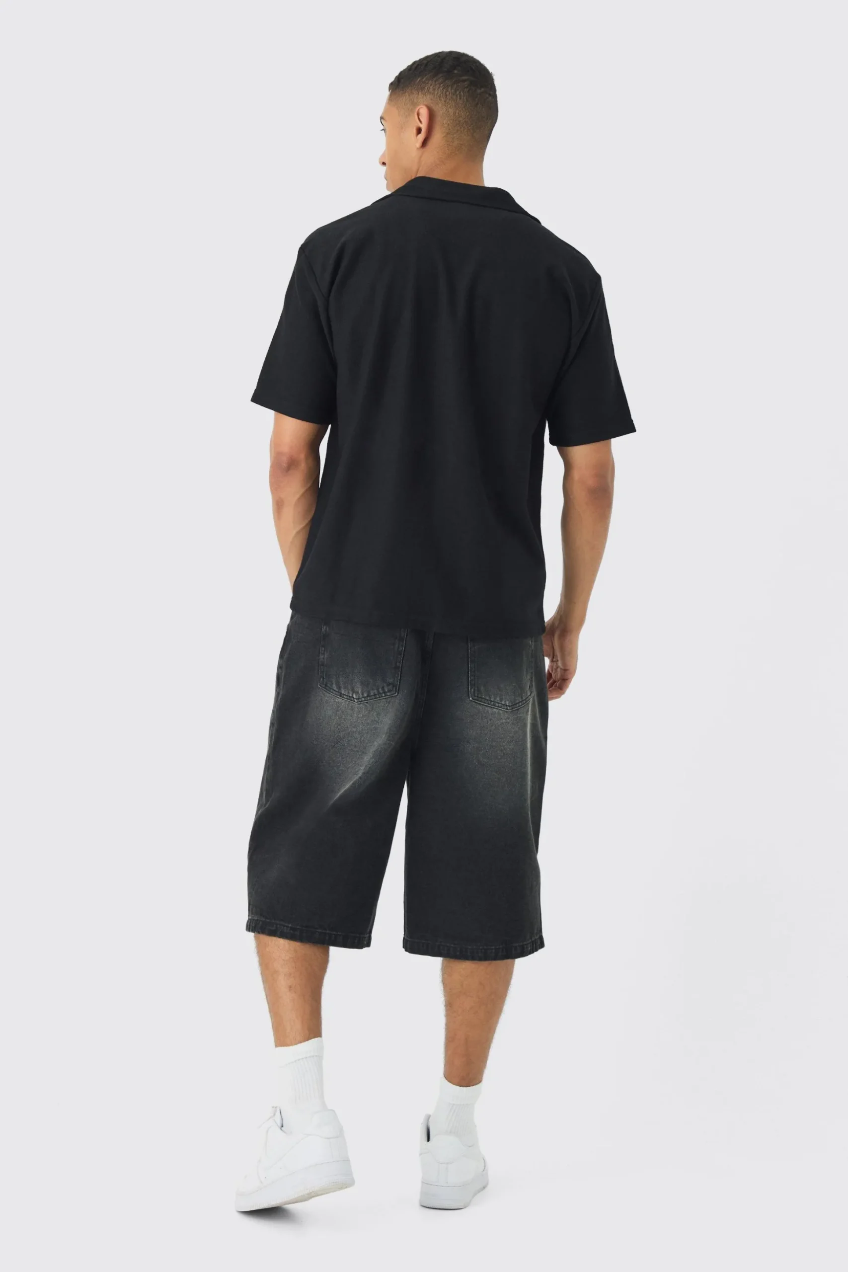 Oversized Revere Textured Slub Jersey Shirt | BoohooMAN UK