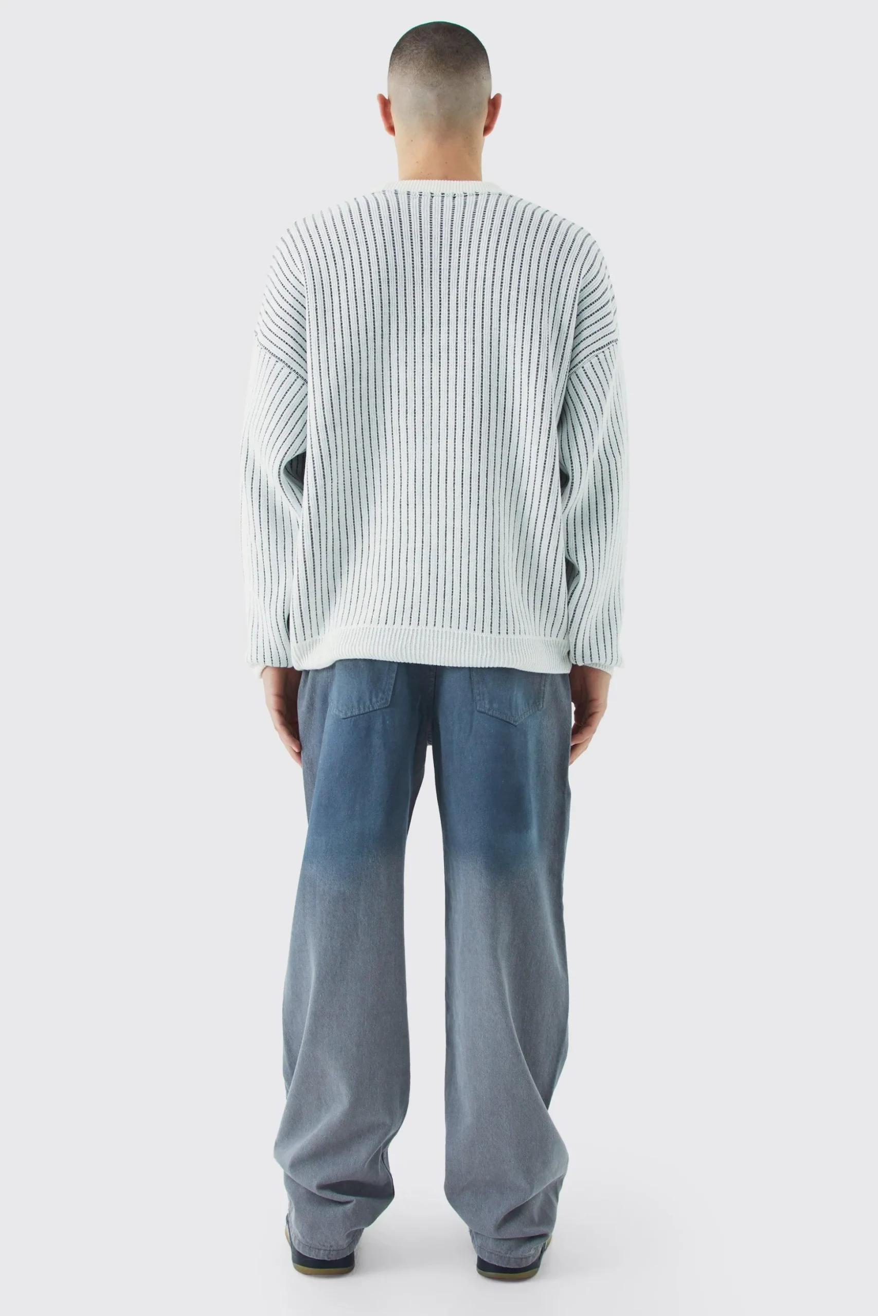 Oversized Ribbed Knitted Crew Neck Jumper | BoohooMAN UK