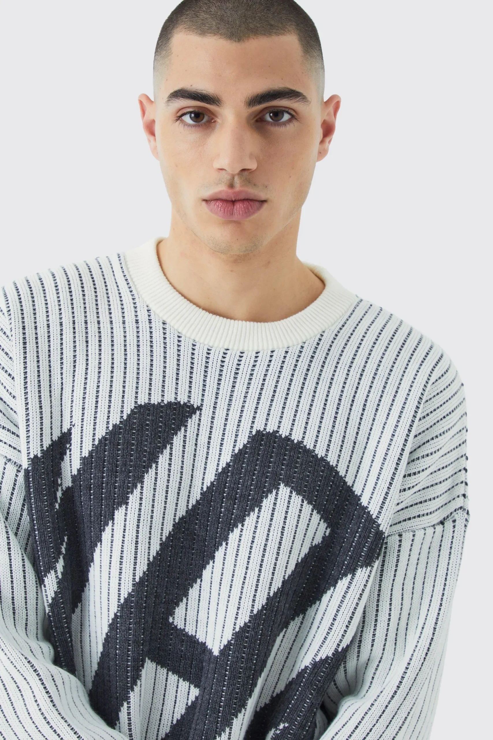 Oversized Ribbed Knitted Crew Neck Jumper | BoohooMAN UK