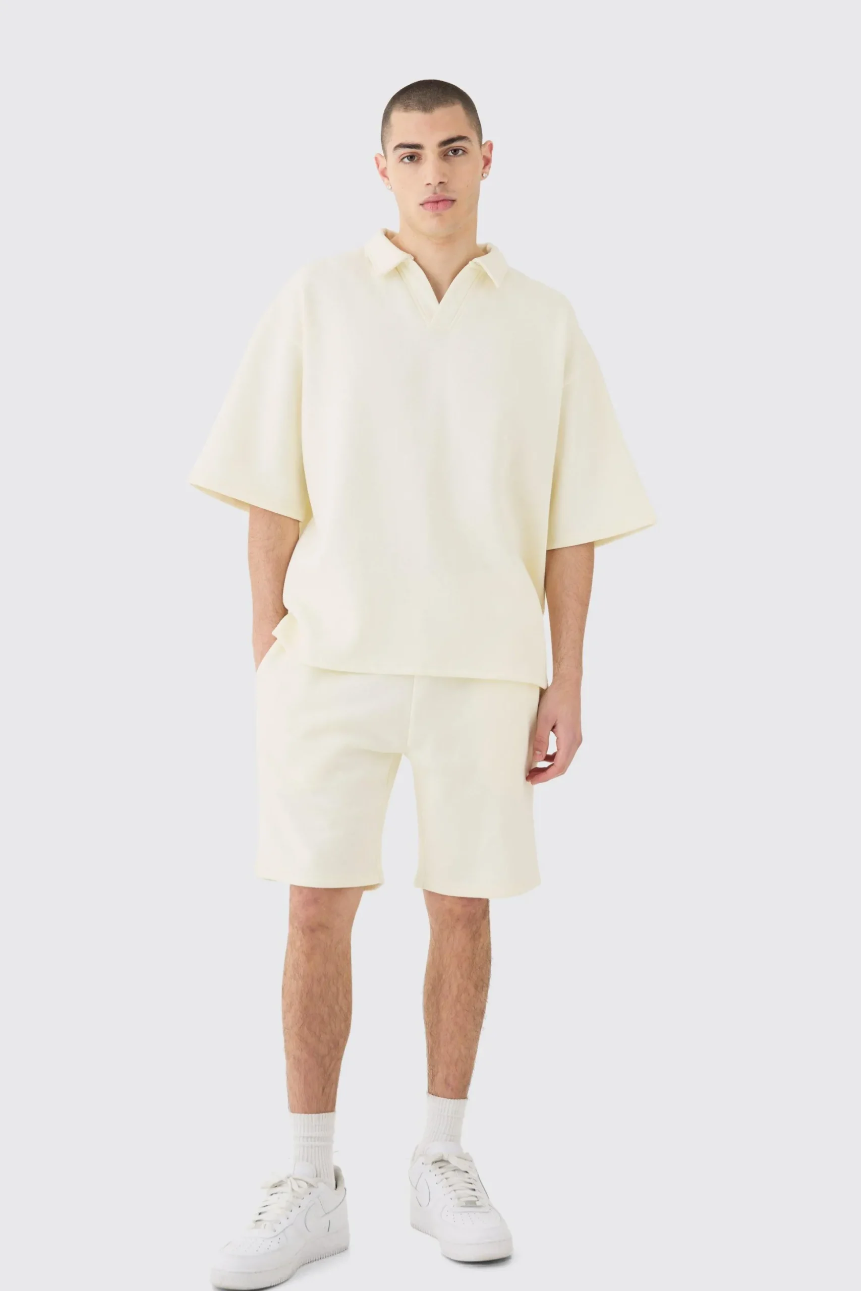Oversized Rugby Revere Half Sleeve Sweat & Shorts Set | BoohooMAN UK