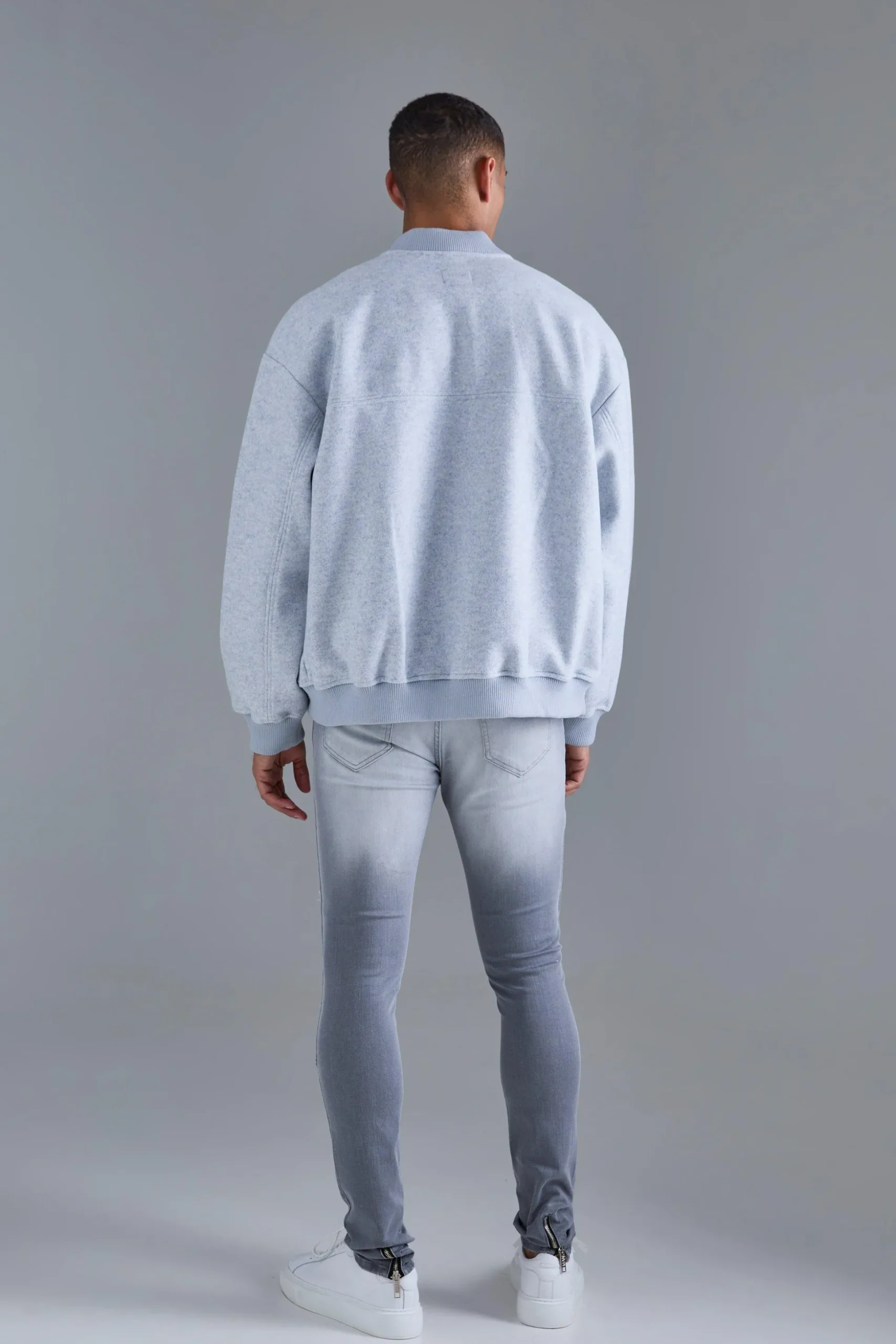 Oversized Salt And Pepper Melton Bomber | BoohooMAN UK