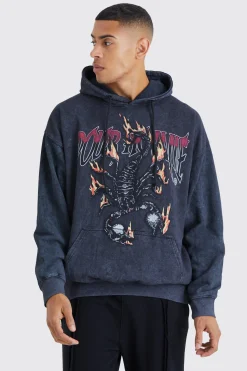 Oversized Scorpion Wash Graphic Hoodie | BoohooMAN UK
