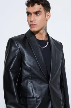 Oversized Shawl Collar Pu Blazer | BoohooMAN UK