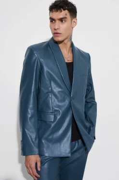 Oversized Shawl Collar Pu Blazer | BoohooMAN UK