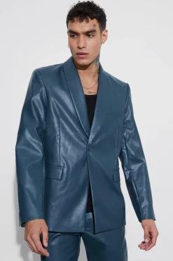 Oversized Shawl Collar Pu Blazer | BoohooMAN UK