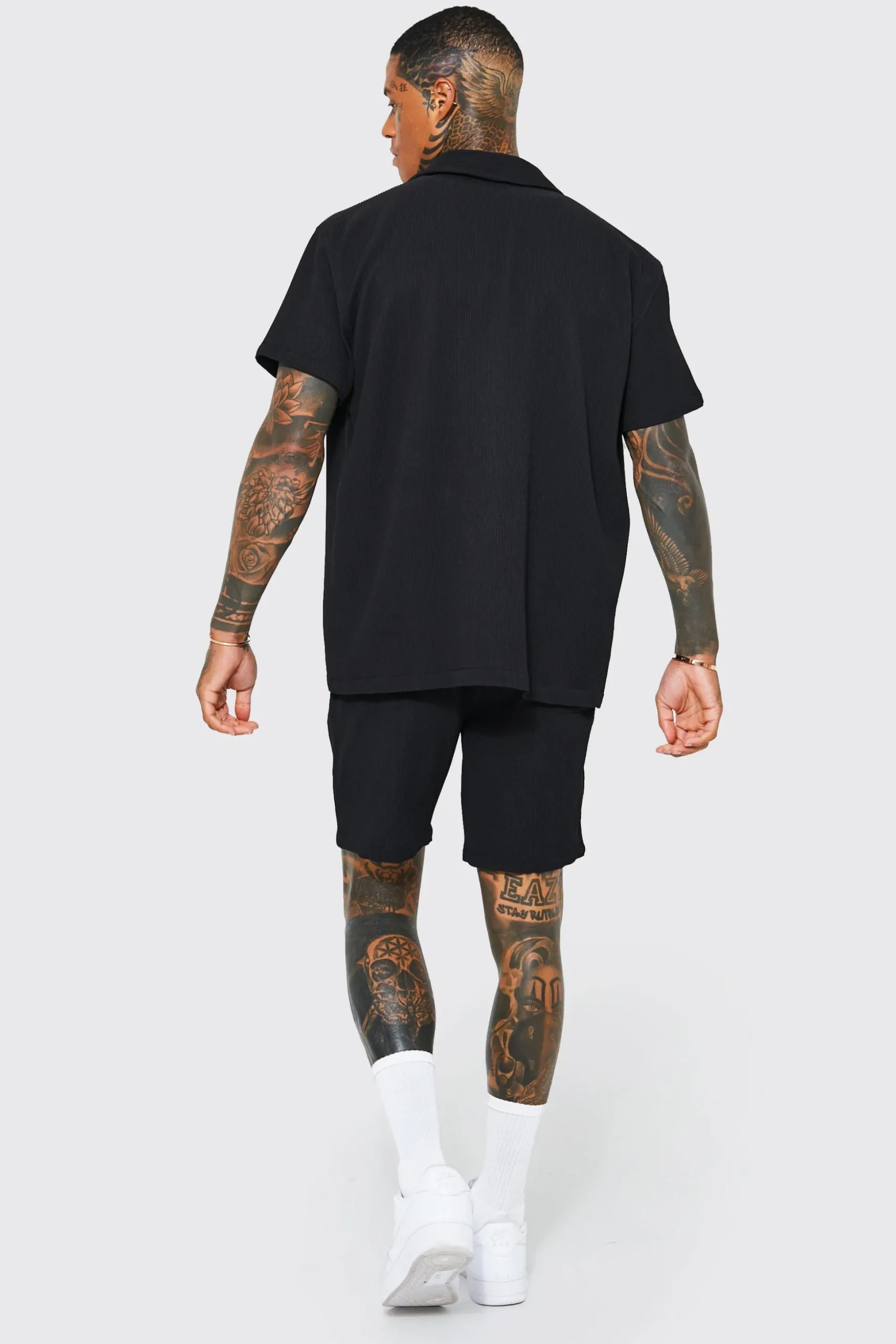 Oversized Short Sleeve Pleated Shirt And Short | BoohooMAN UK