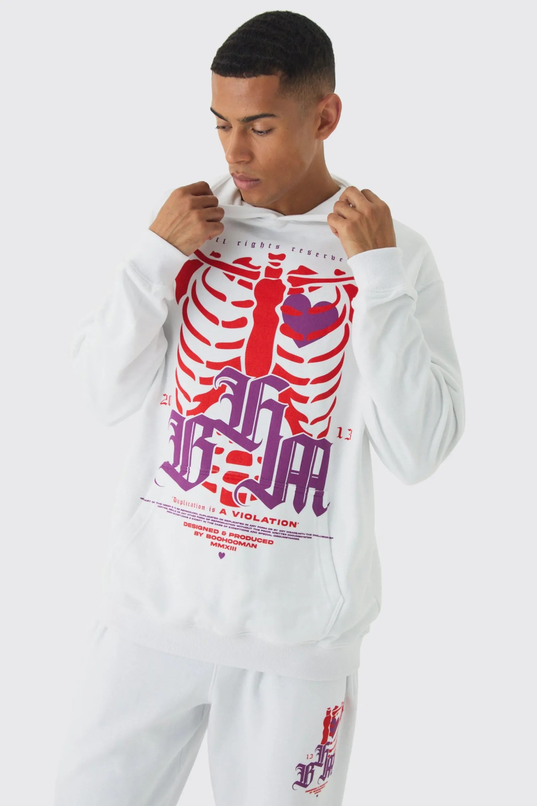 Oversized Skeleton Heart Graphic Tracksuit | BoohooMAN UK