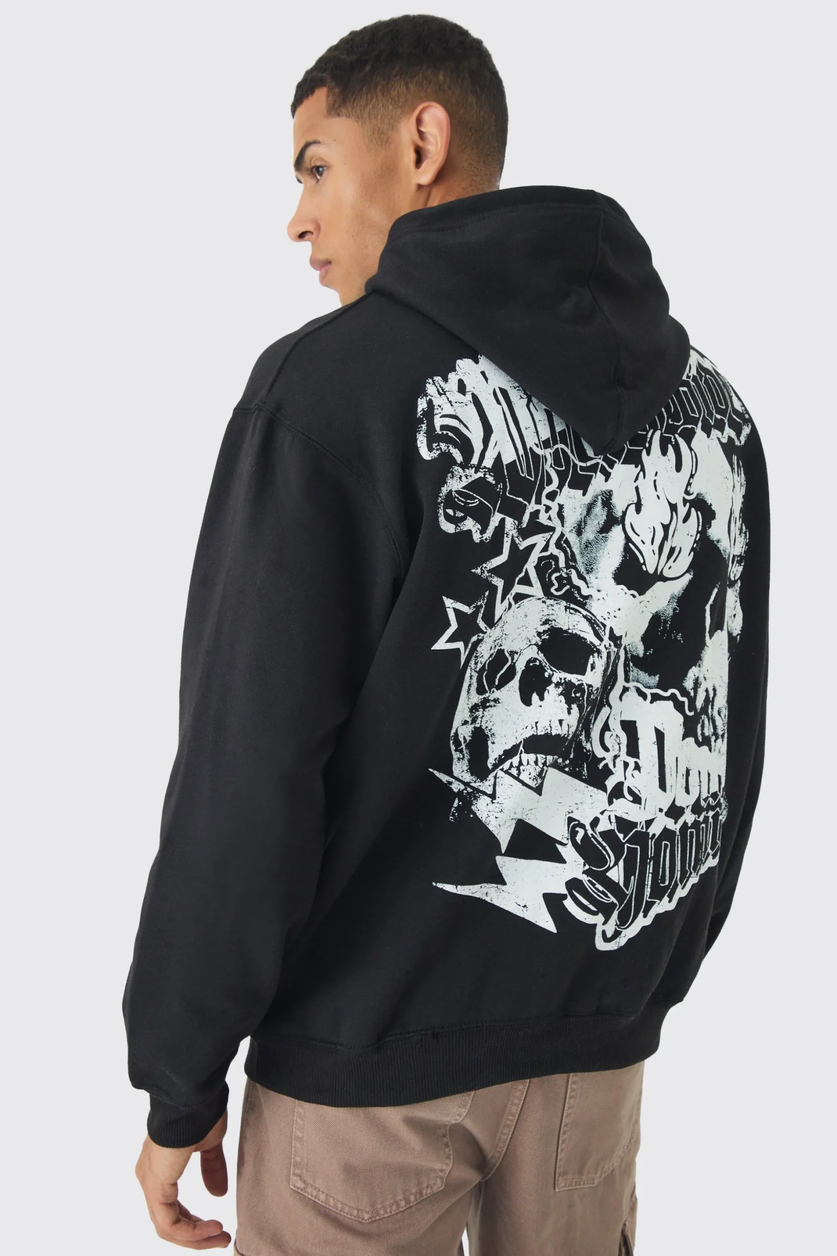 Oversized Skull Back Print Hoodie | BoohooMAN UK