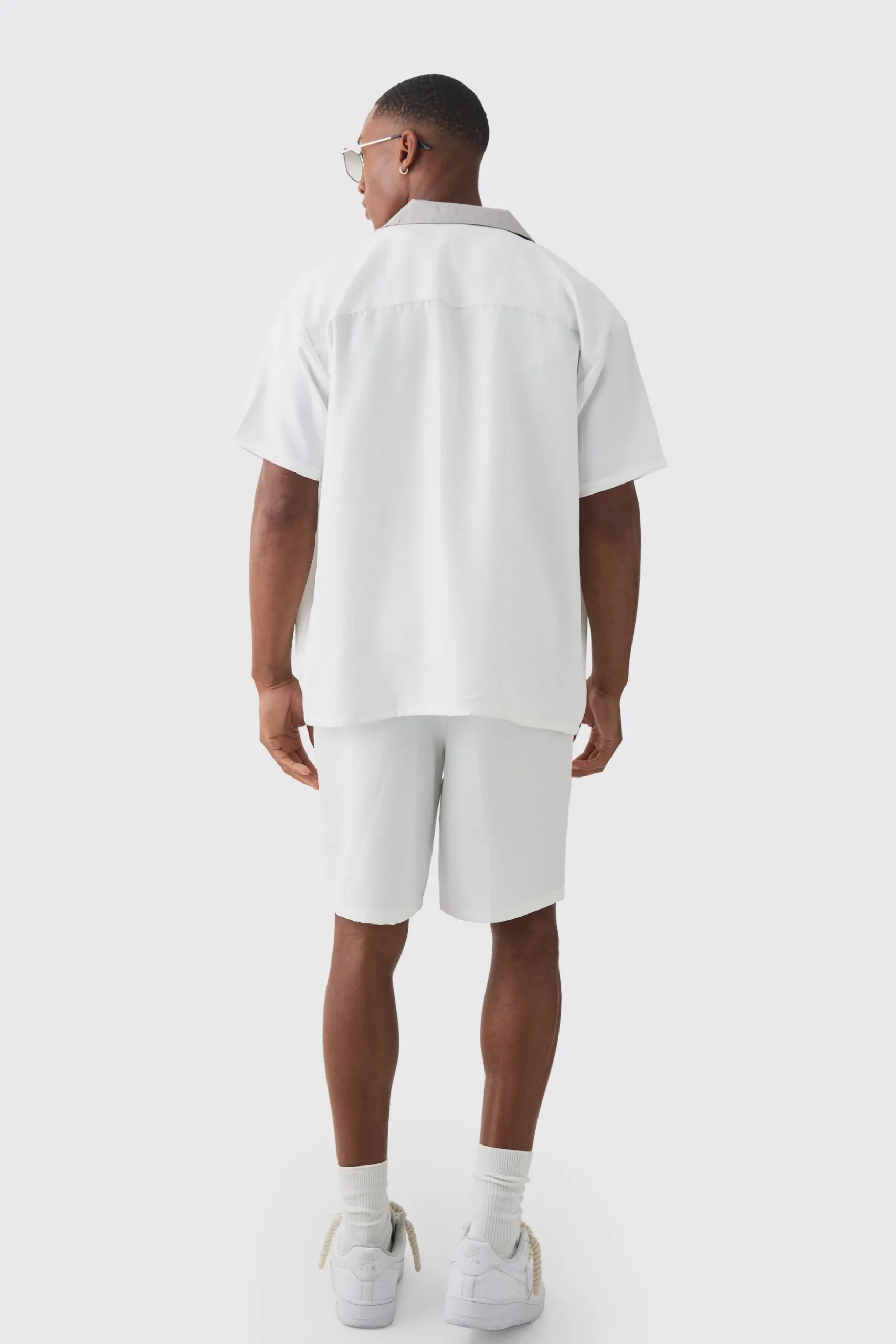Oversized Soft Twill Contrast Pocket Shirt & Short Set | BoohooMAN UK