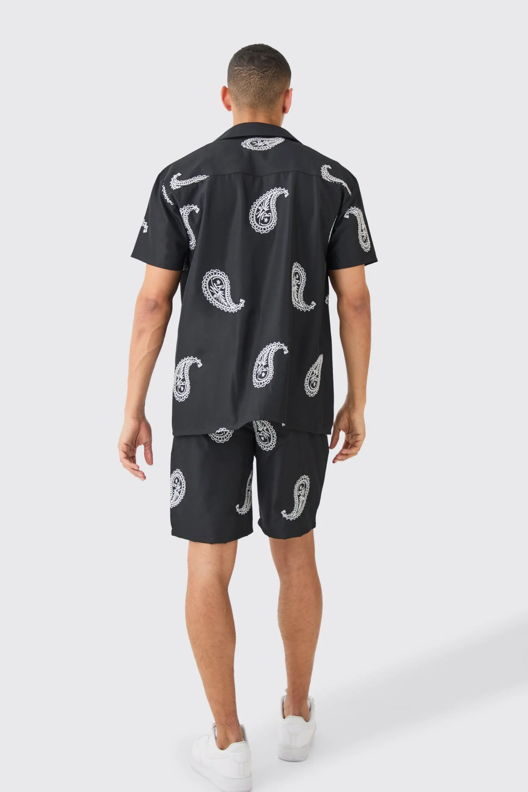 Oversized Soft Twill Paisley Embroidered Shirt And Short | BoohooMAN UK