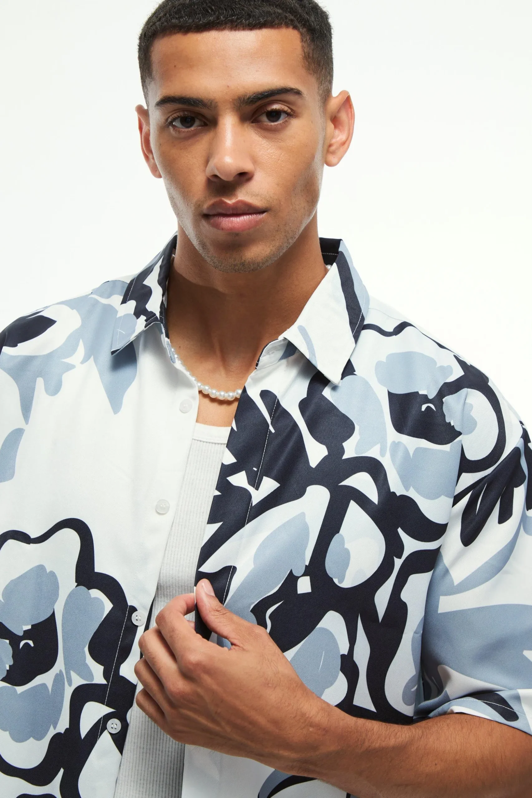 Oversized Soft Twill Printed Revere Shirt | BoohooMAN UK