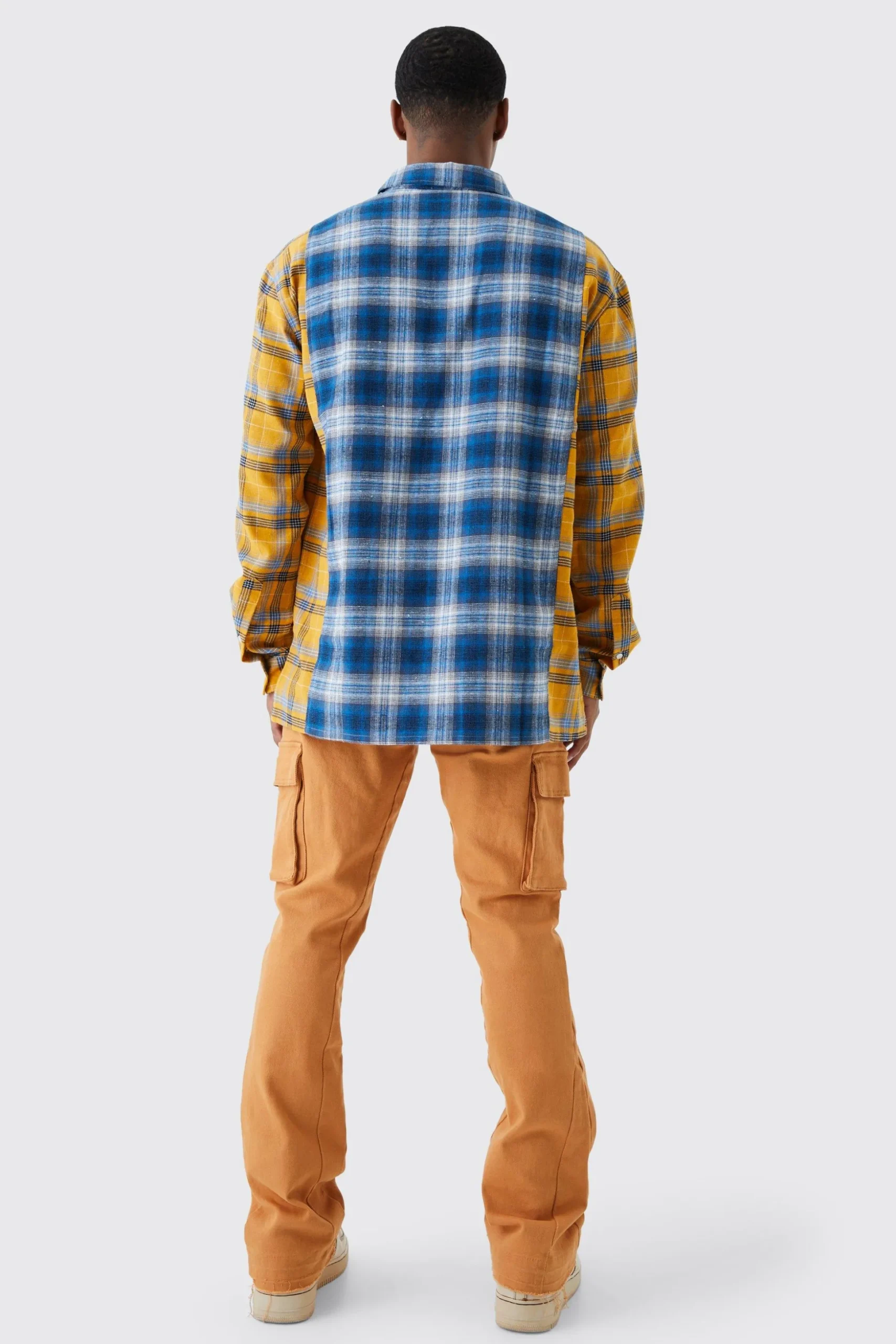 Oversized Spliced Checked Shirt | BoohooMAN UK