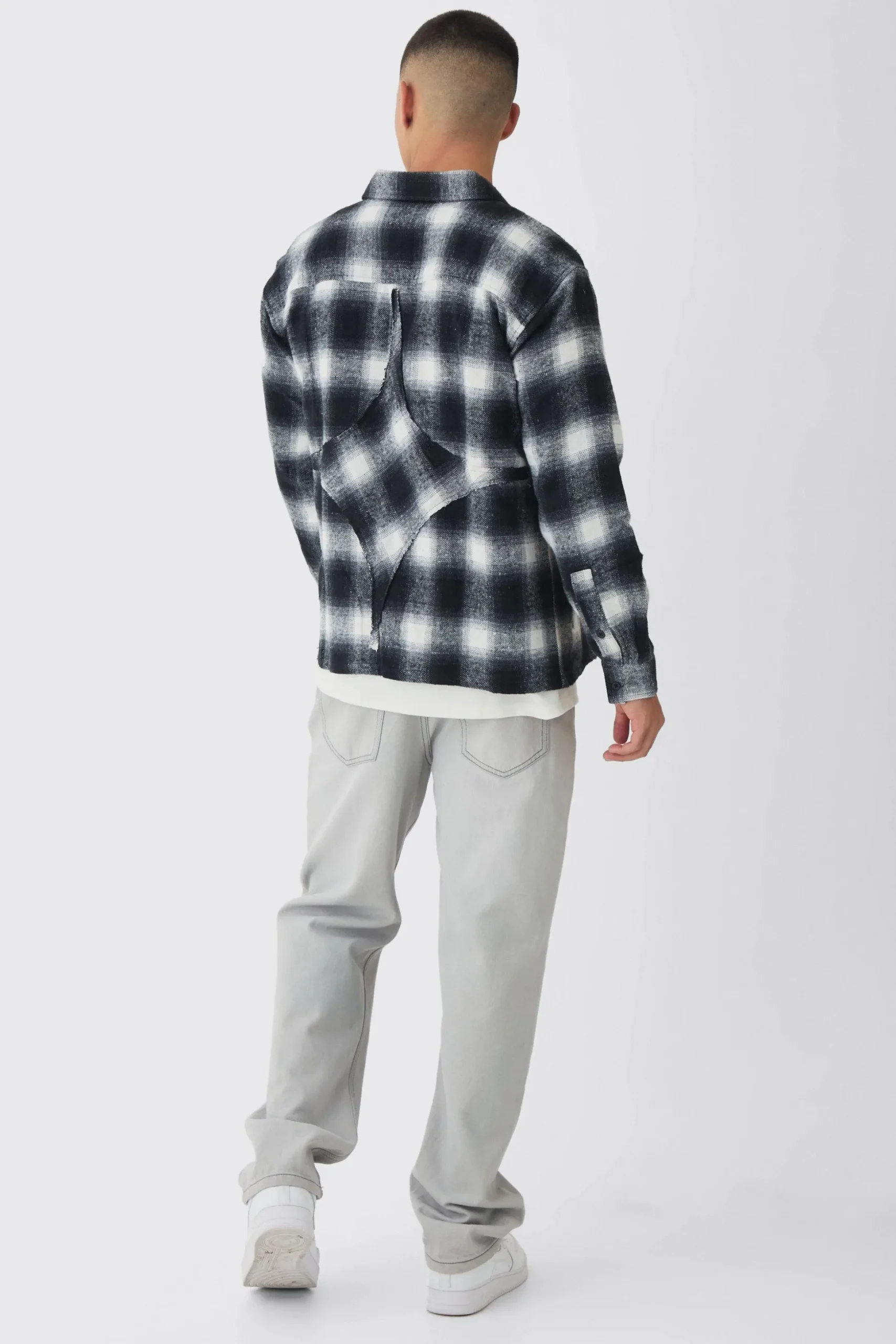 Oversized Star Applique Check Shirt | BoohooMAN UK