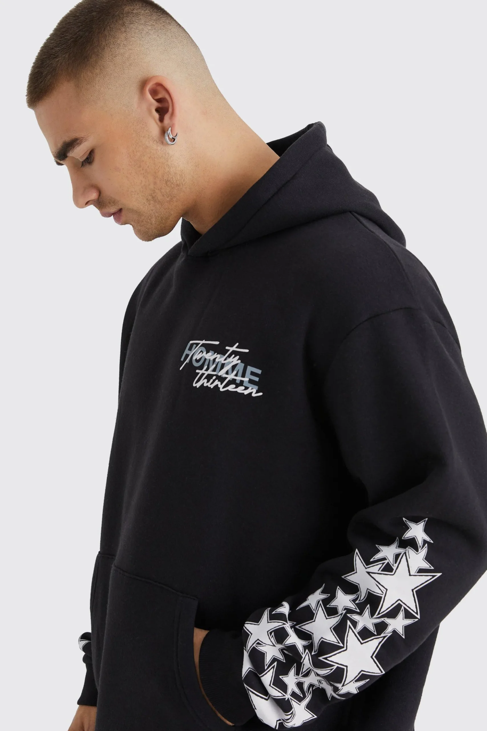 Oversized Star Graffiti Print Hoodie | BoohooMAN UK