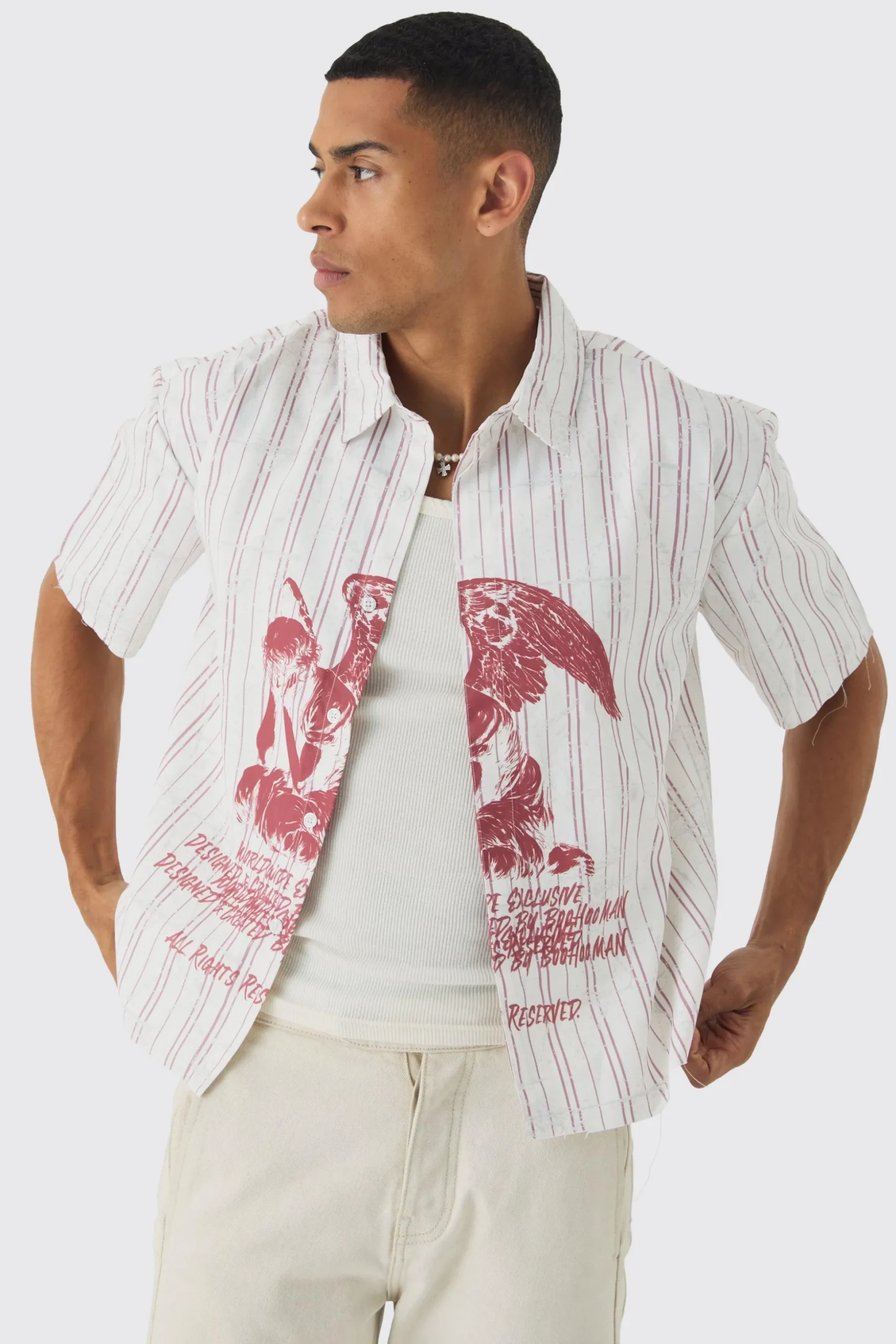 Oversized Stripe Front Graphic Boxy Shirt | BoohooMAN UK