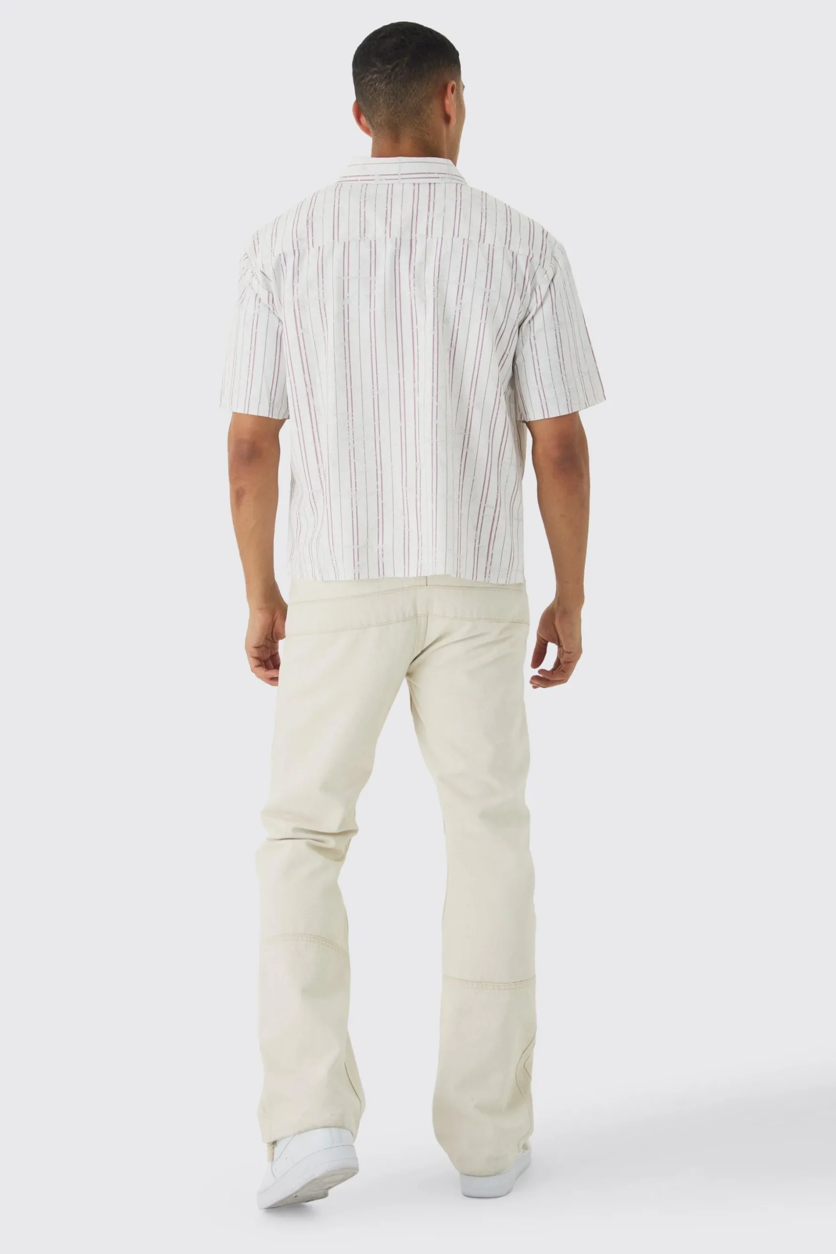 Oversized Stripe Front Graphic Boxy Shirt | BoohooMAN UK
