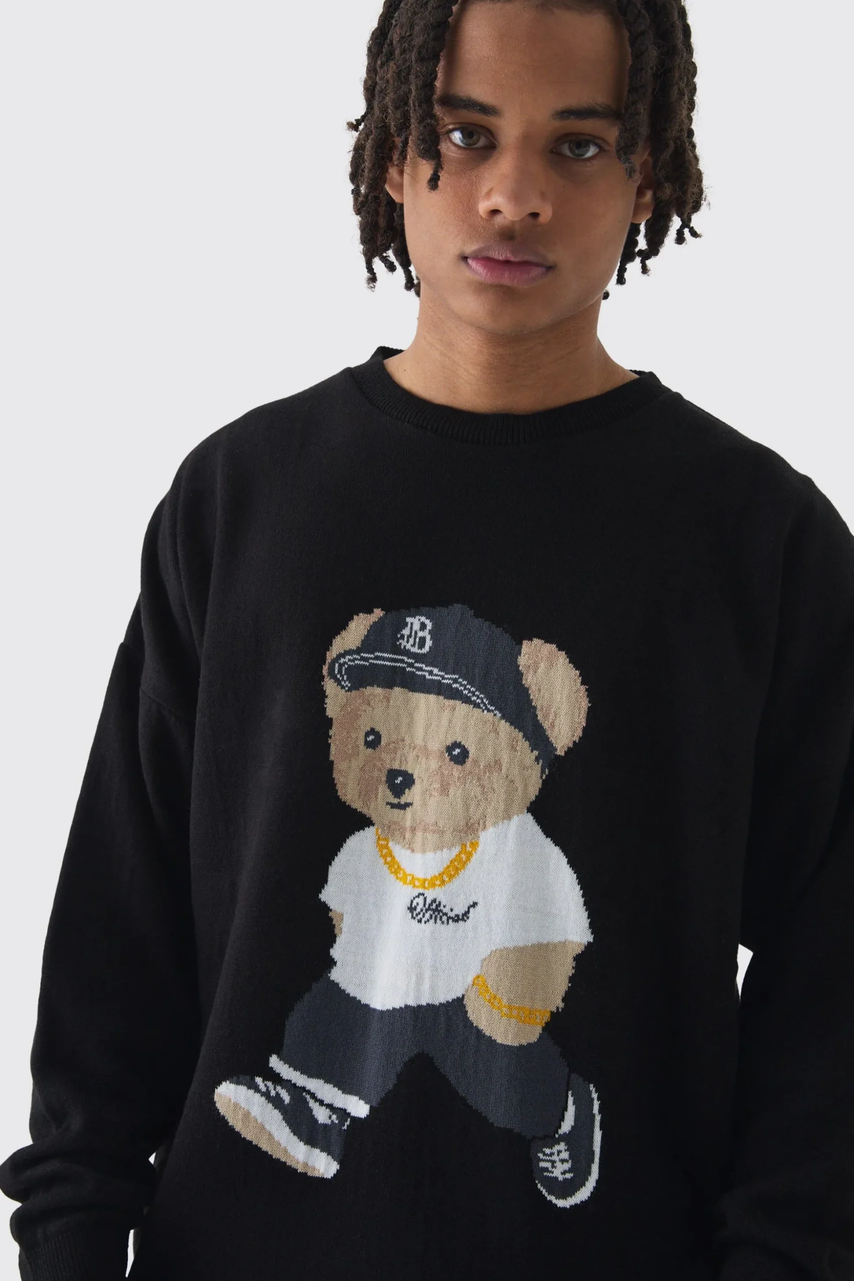 Oversized Teddy Graphic Jumper | BoohooMAN UK