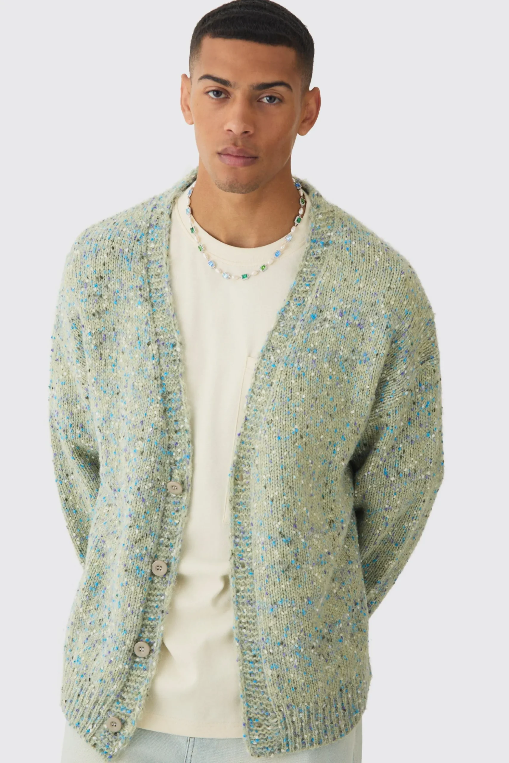 Oversized Textured Brushed Knitted Cardigan | BoohooMAN UK