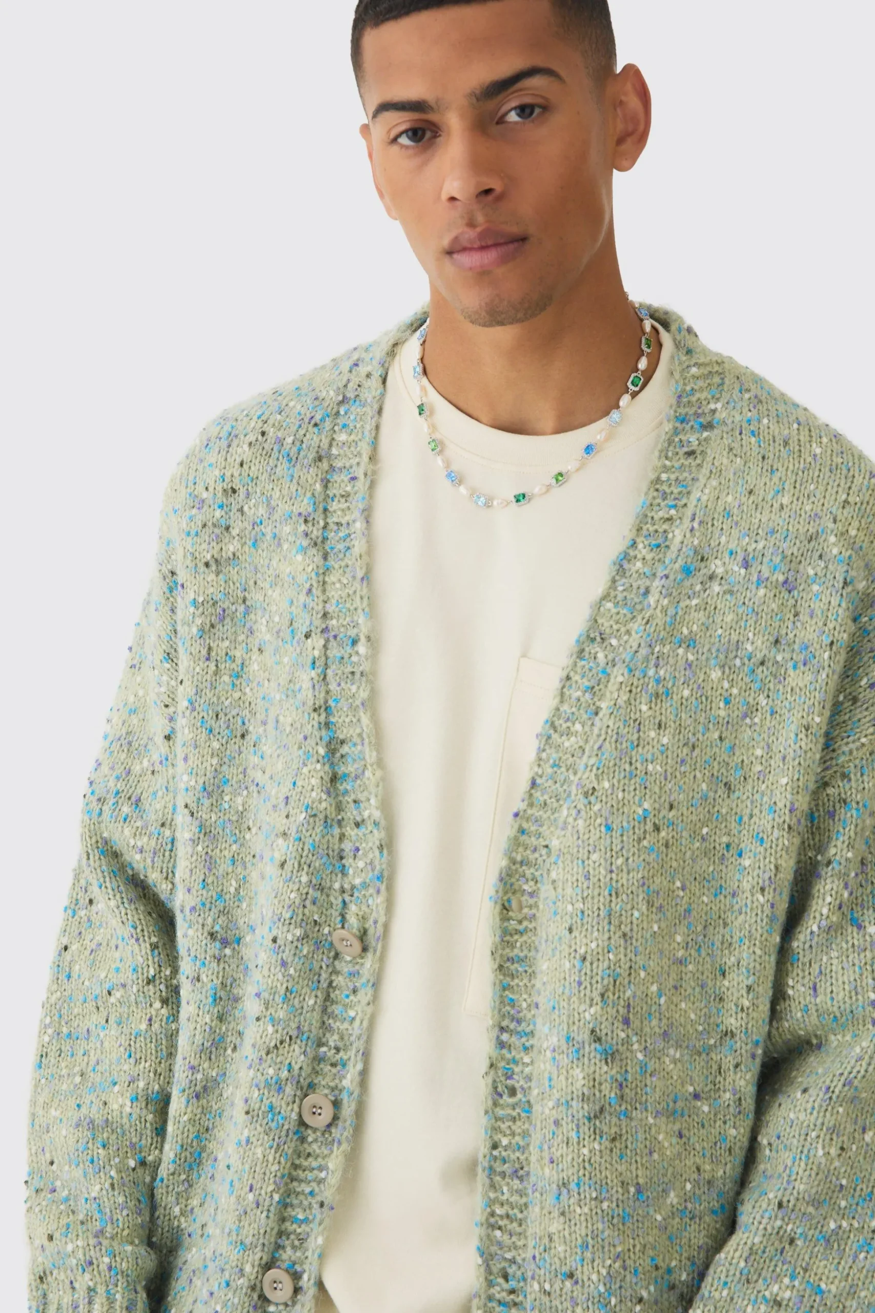 Oversized Textured Brushed Knitted Cardigan | BoohooMAN UK