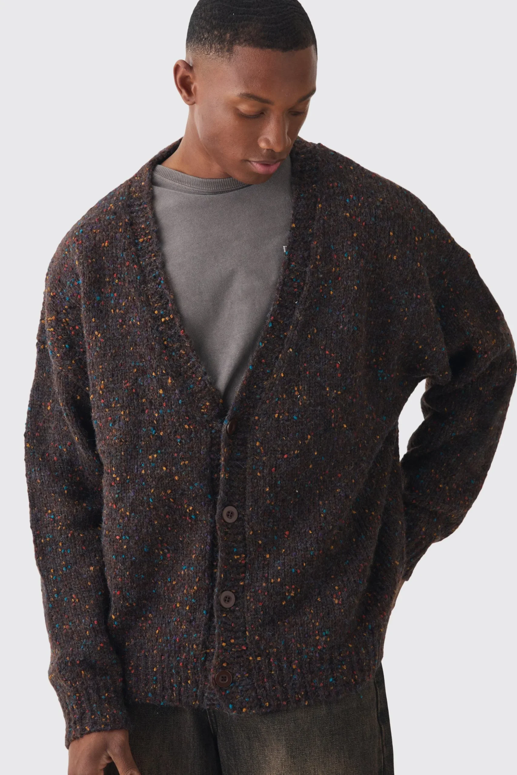 Oversized Textured Brushed Knitted Cardigan | BoohooMAN UK