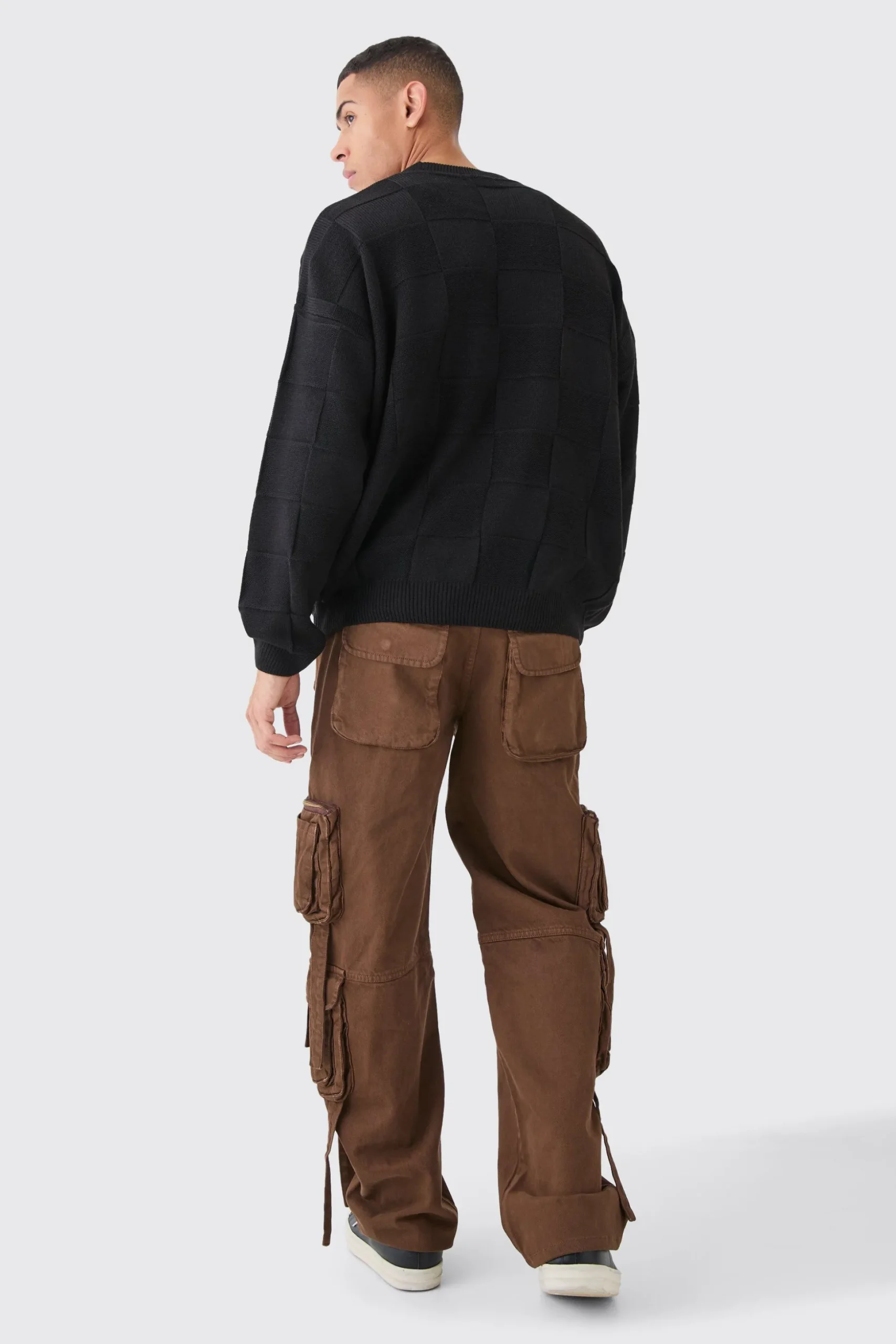 Oversized Textured Knitted Branded Jumper | BoohooMAN UK