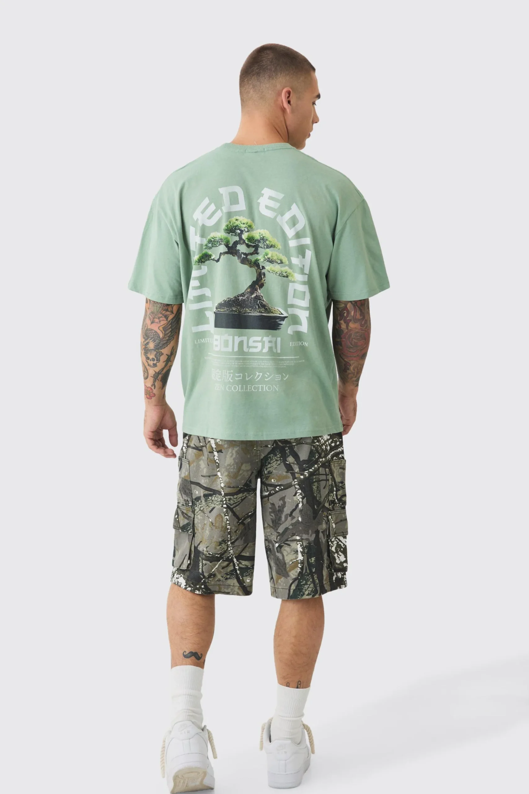 Oversized Tree Print Washed T-shirt | BoohooMAN UK