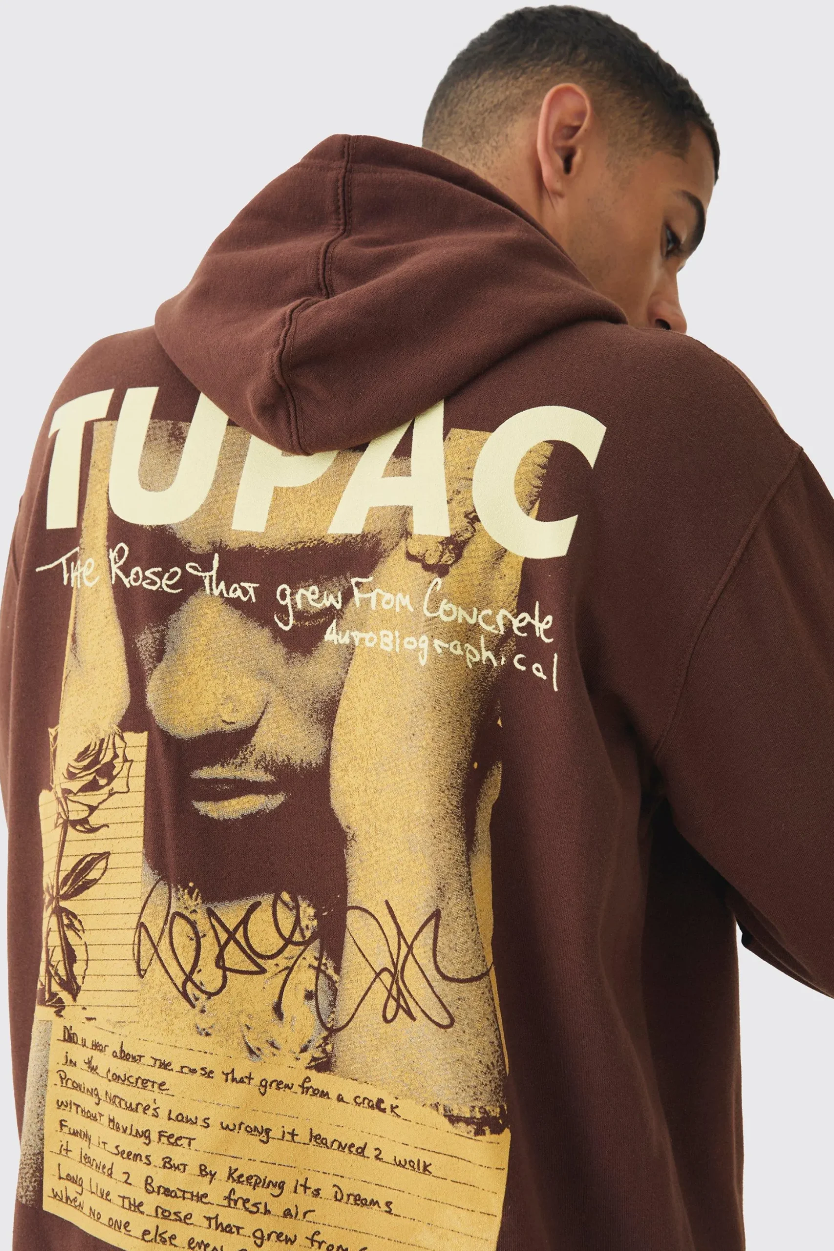 Oversized Tupac Wash License Print Hoodie | BoohooMAN UK