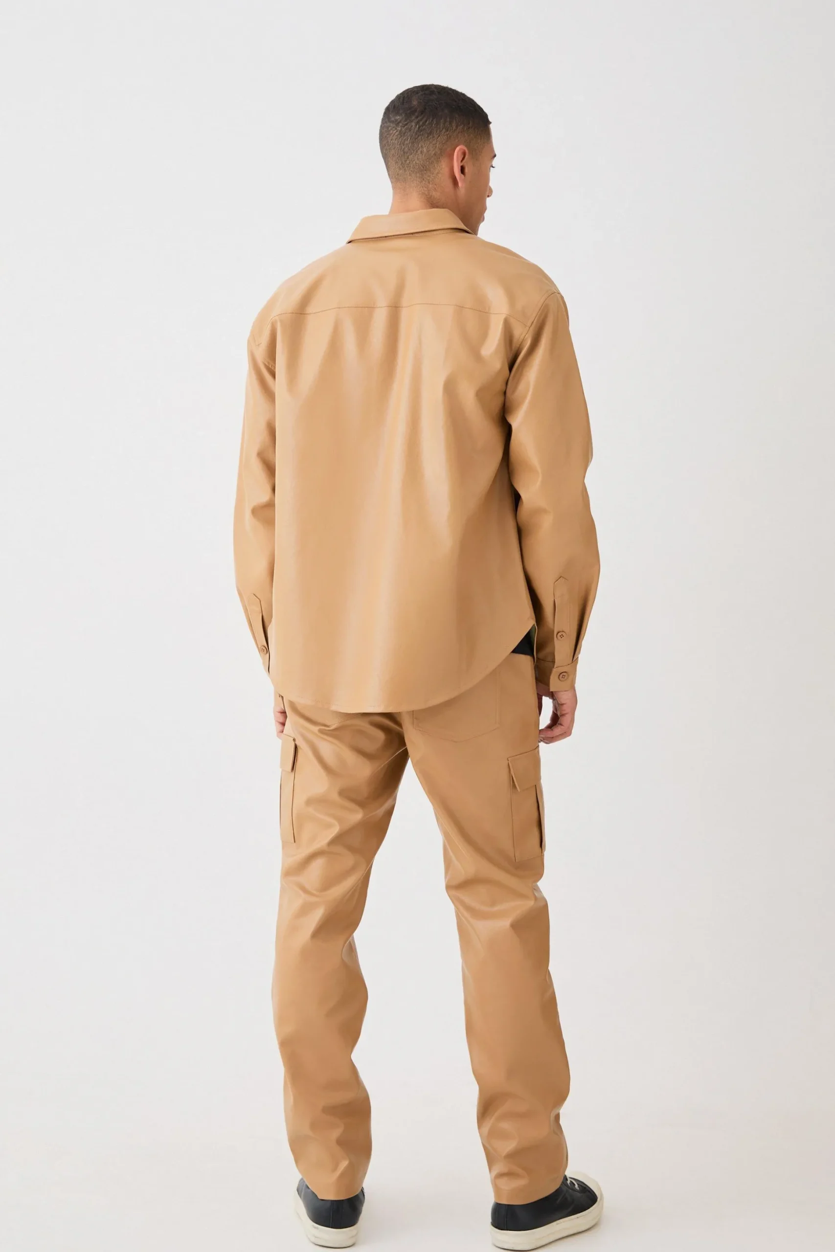 Oversized Utility Long Sleeve Pu Shirt | BoohooMAN UK
