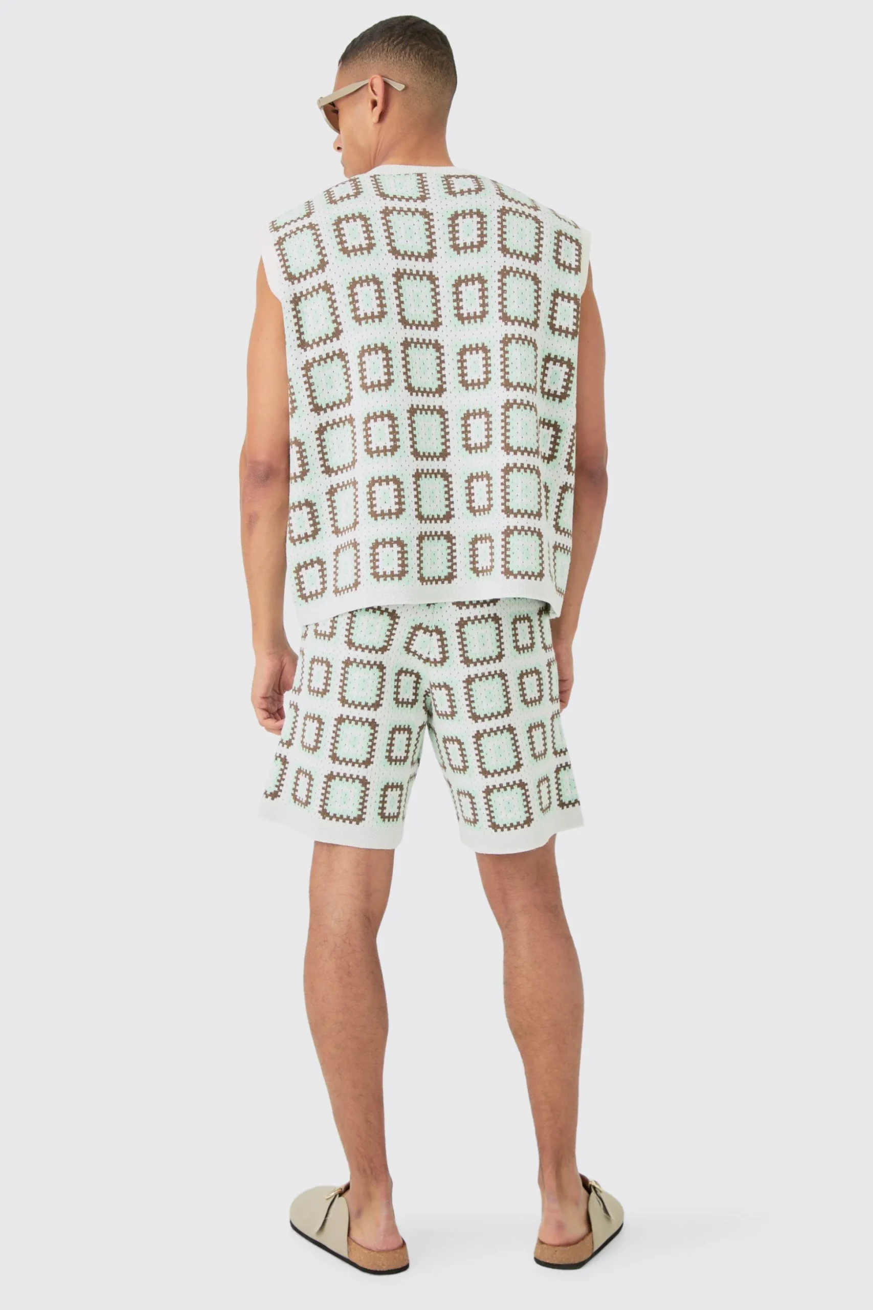 Oversized V Neck Crochet Knitted Tank | BoohooMAN UK