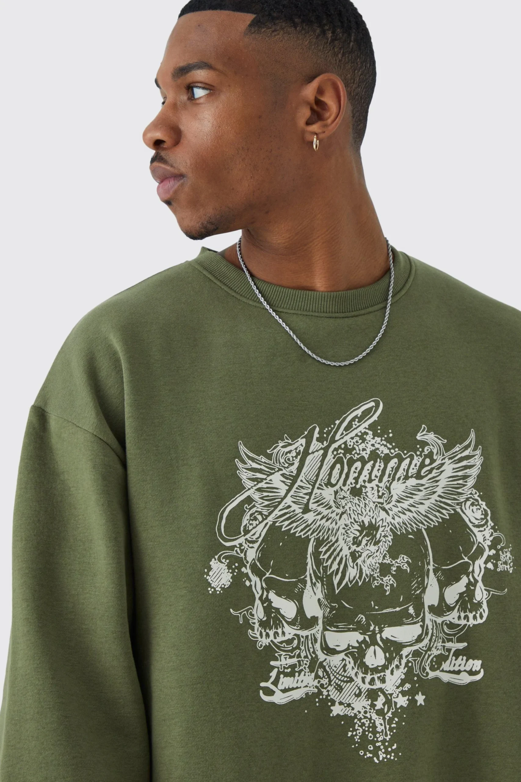 Oversized Vintage Skull Graphic Sweatshirt | BoohooMAN UK