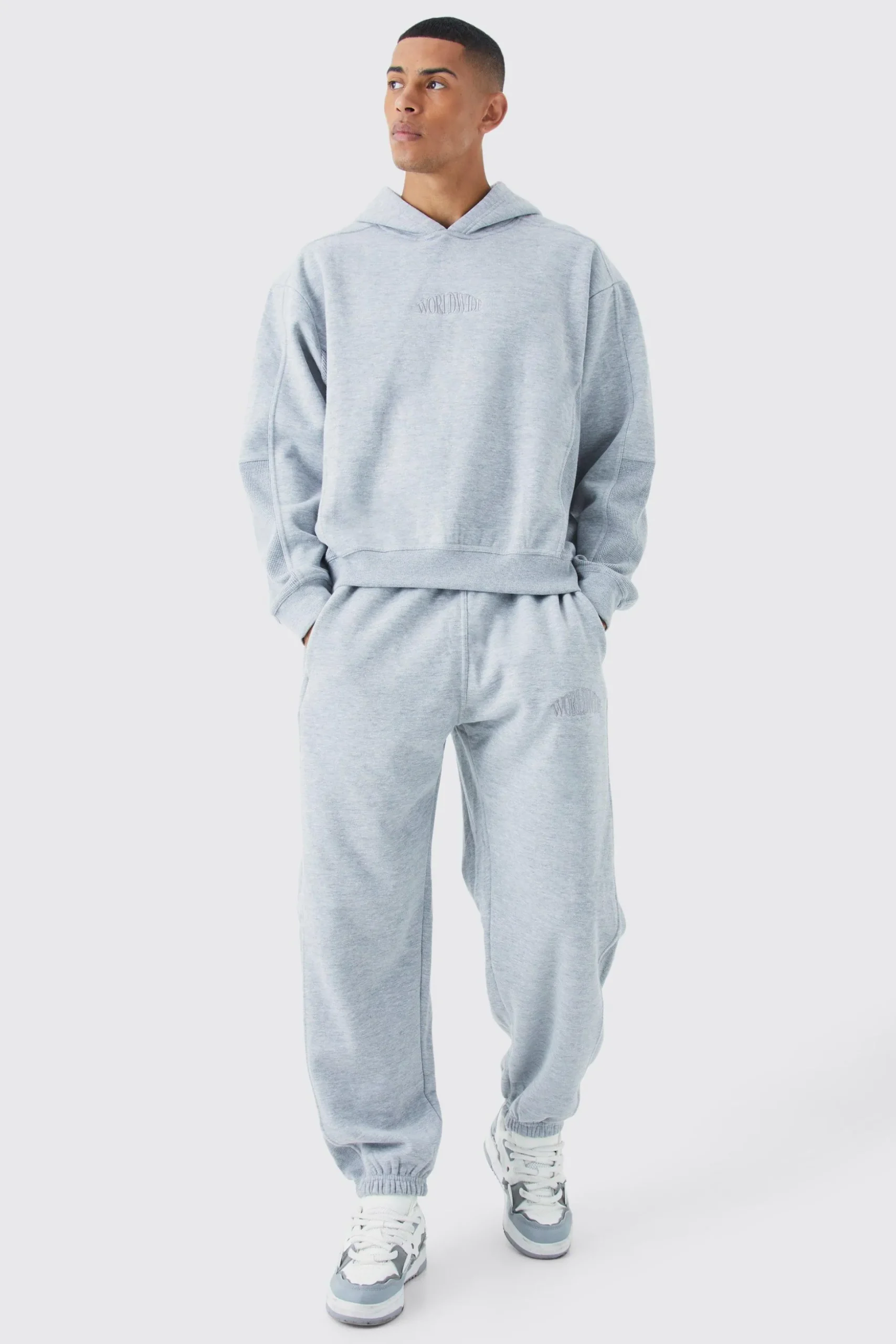 Oversized Waffle Panel Hooded Tracksuit | BoohooMAN UK