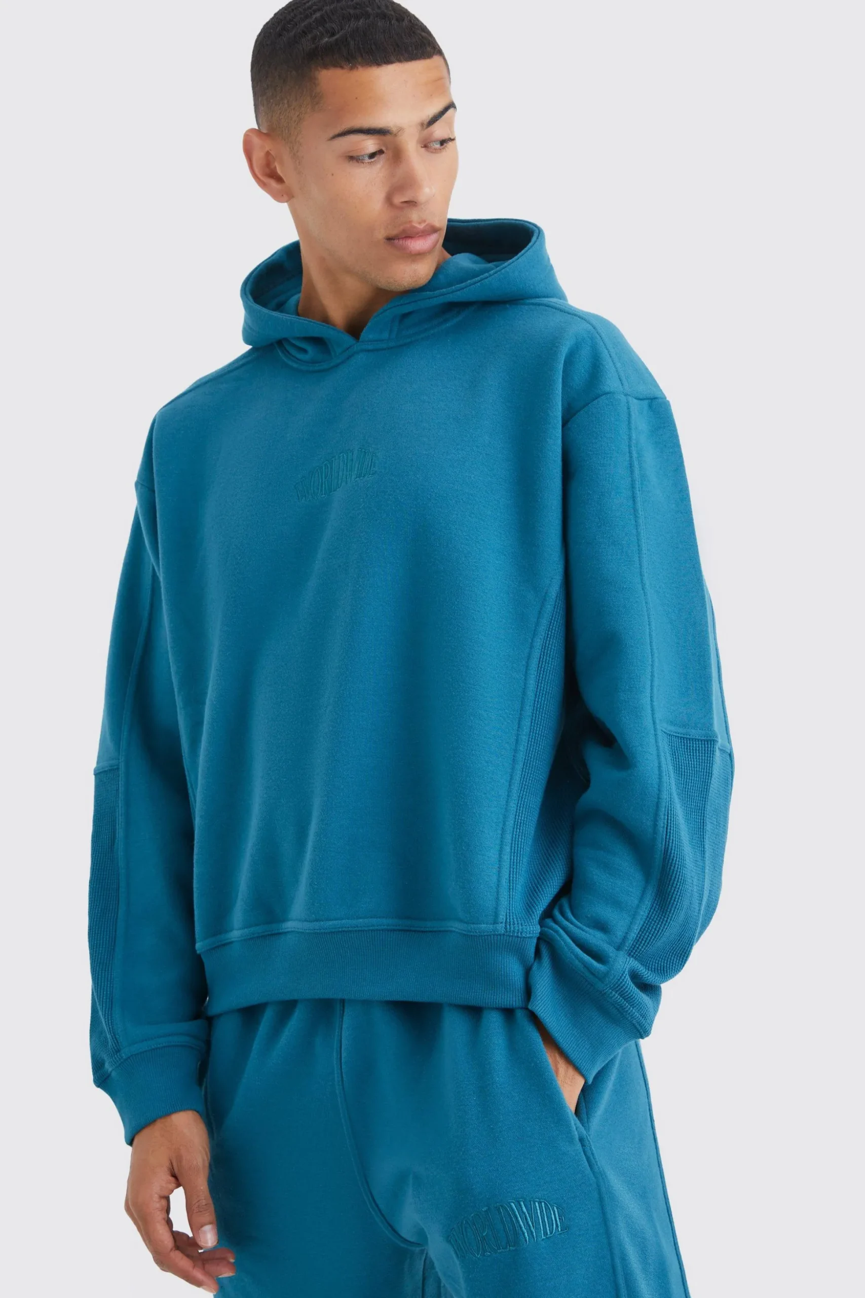 Oversized Waffle Panel Hooded Tracksuit | BoohooMAN UK