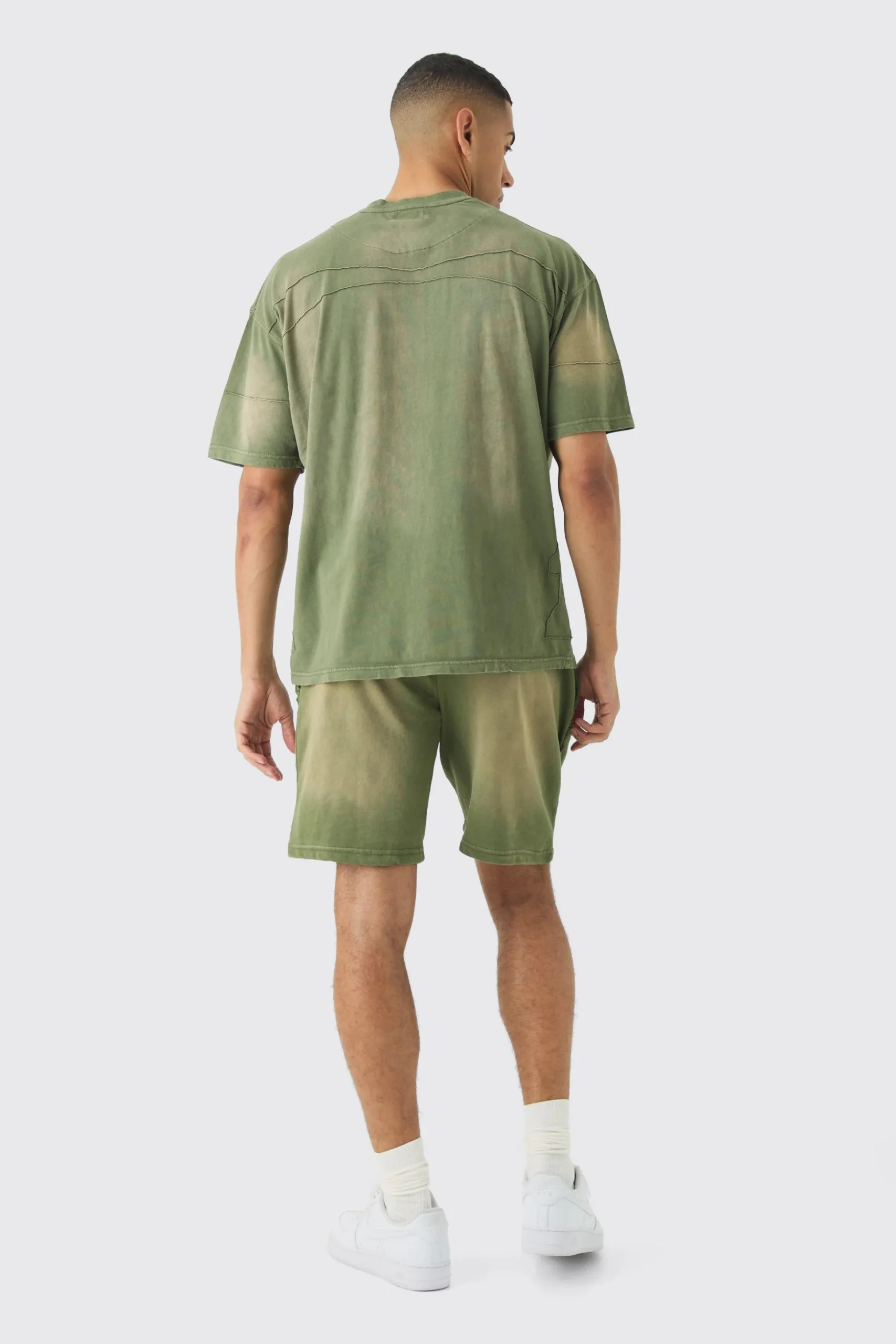 Oversized Wash Pintuck T-shirt And Short Set | BoohooMAN UK