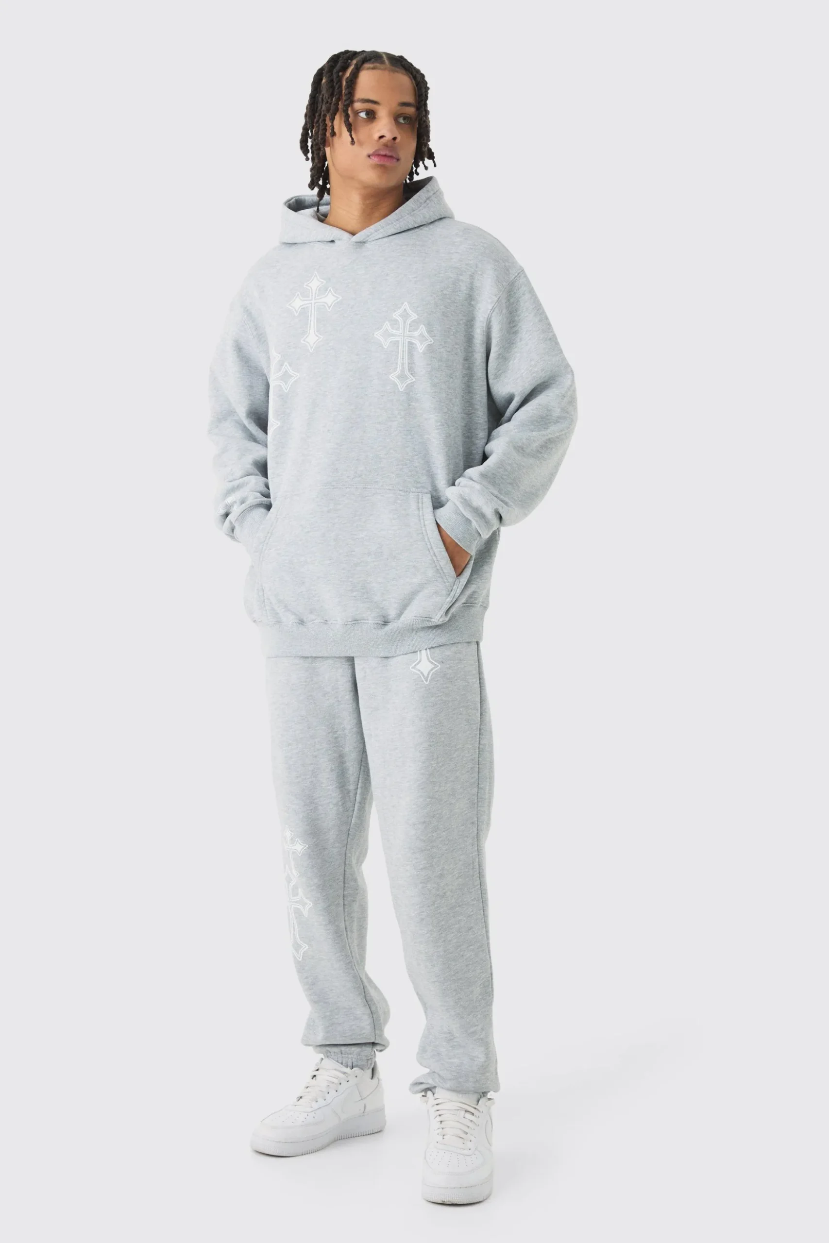 Oversized Washed Cross Print Tracksuit | BoohooMAN UK