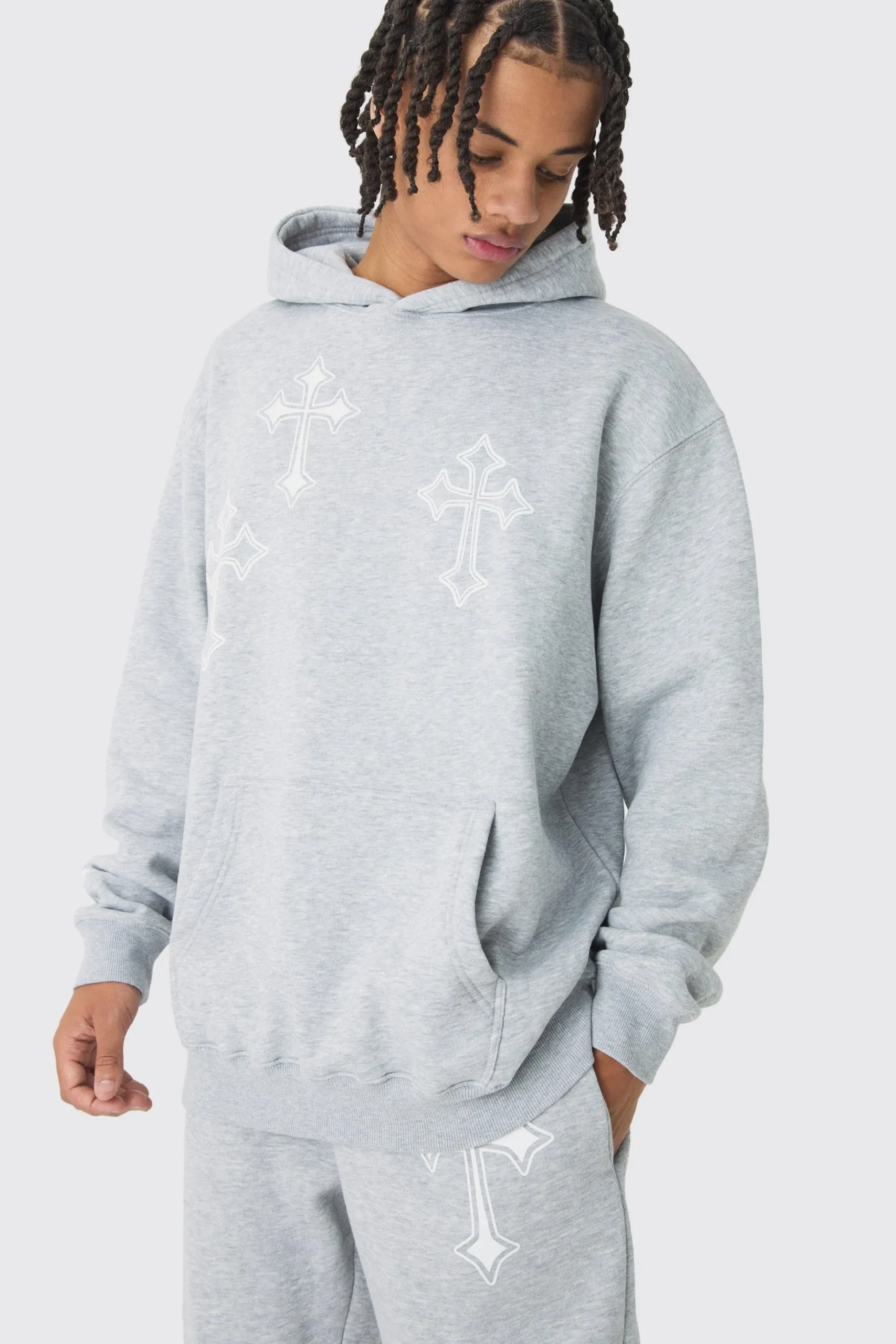 Oversized Washed Cross Print Tracksuit | BoohooMAN UK