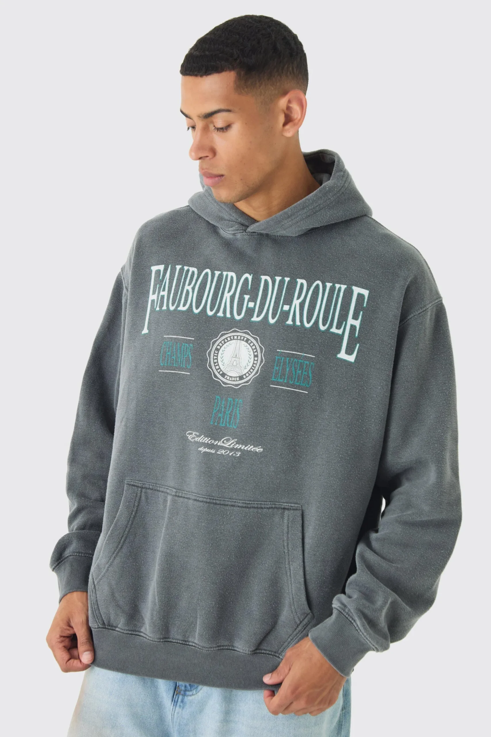 Oversized Washed Faubourg-Du-Roule Hoodie | BoohooMAN UK