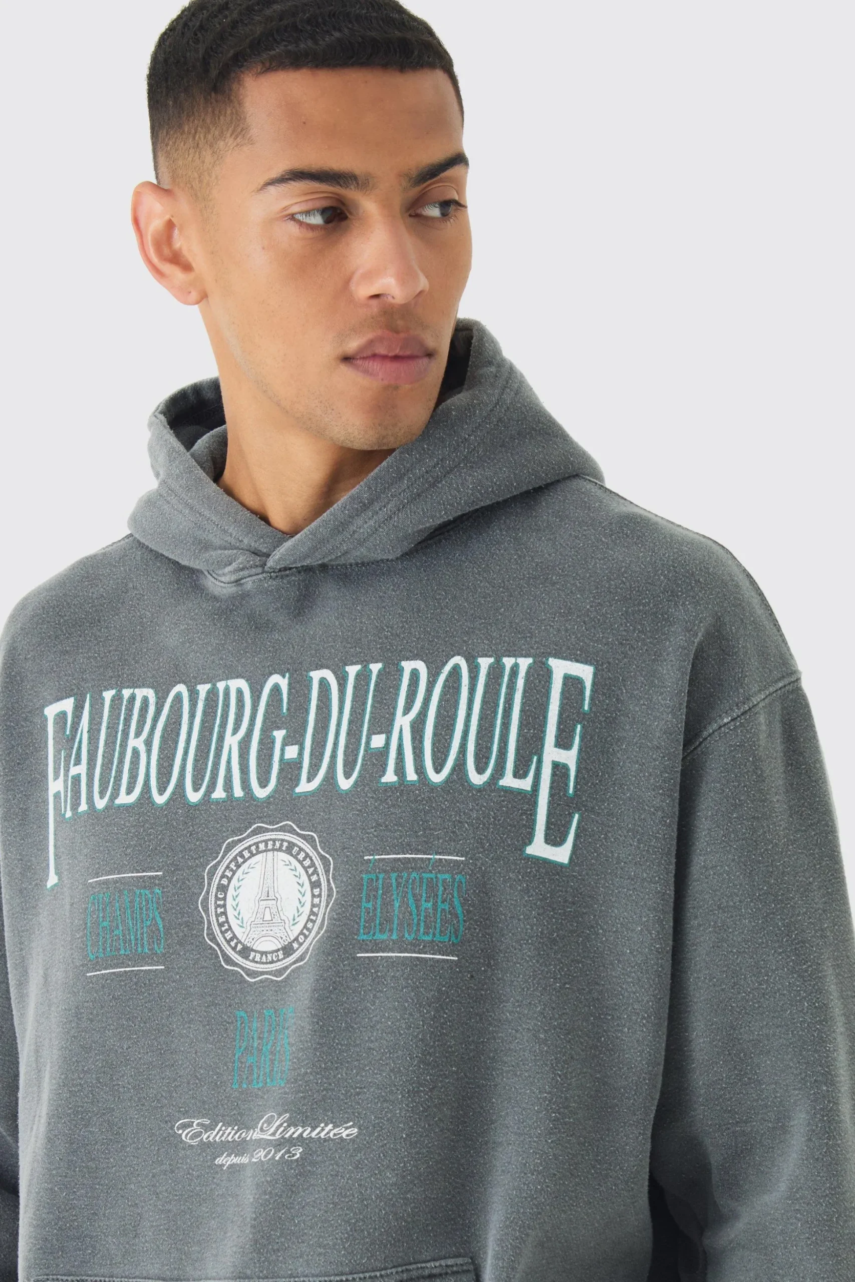 Oversized Washed Faubourg-Du-Roule Hoodie | BoohooMAN UK