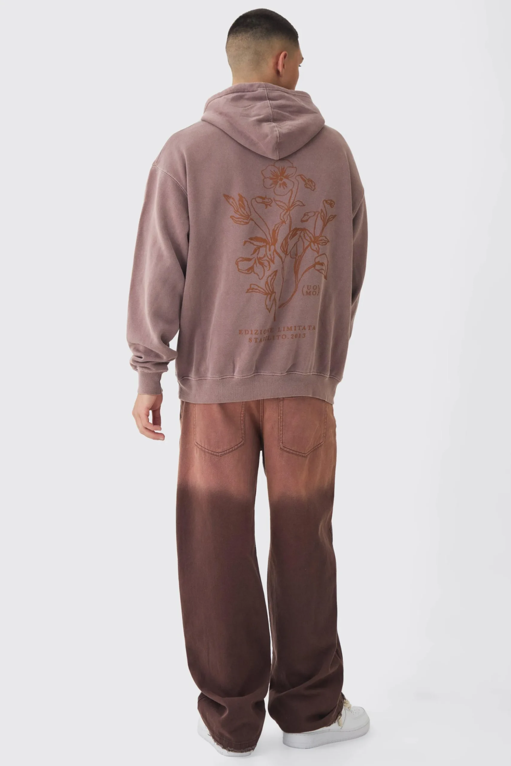 Oversized Washed Floral Line Drawing Printed Hoodie | BoohooMAN UK