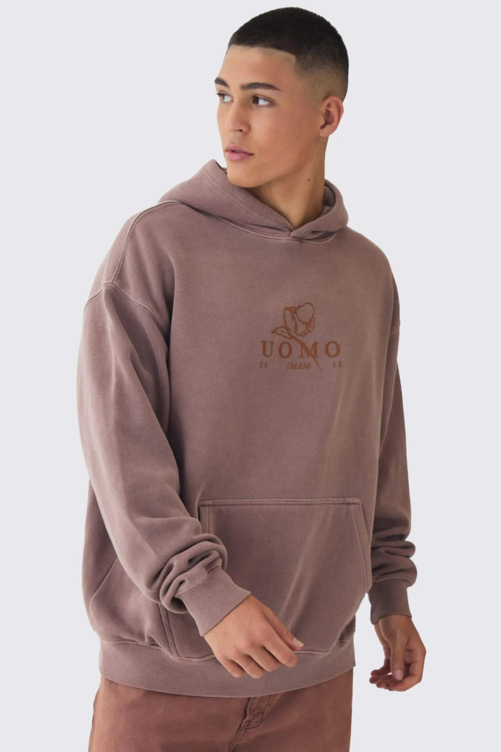 Oversized Washed Floral Line Drawing Printed Hoodie | BoohooMAN UK