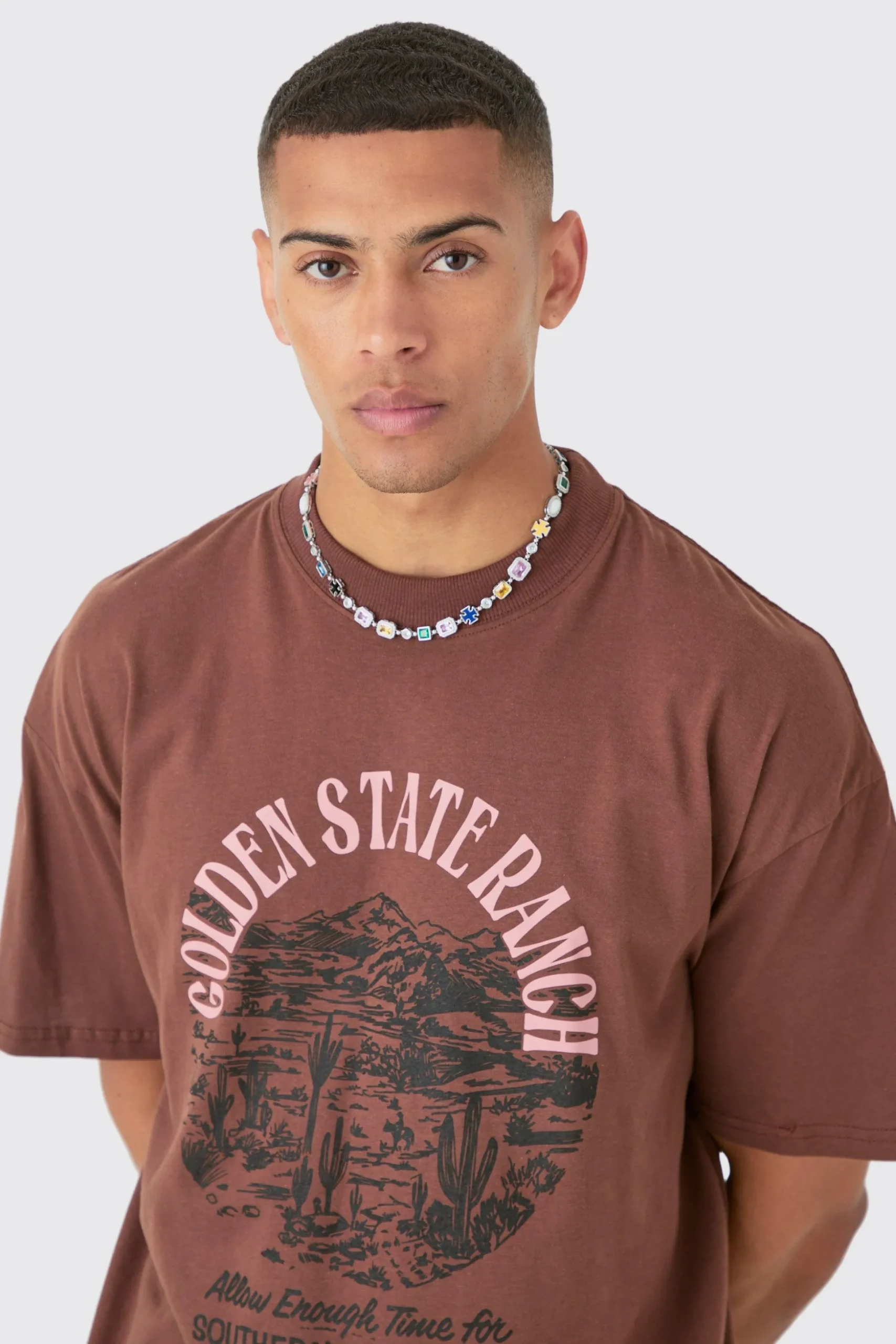 Oversized Washed Golden State Ranch T-shirt | BoohooMAN UK