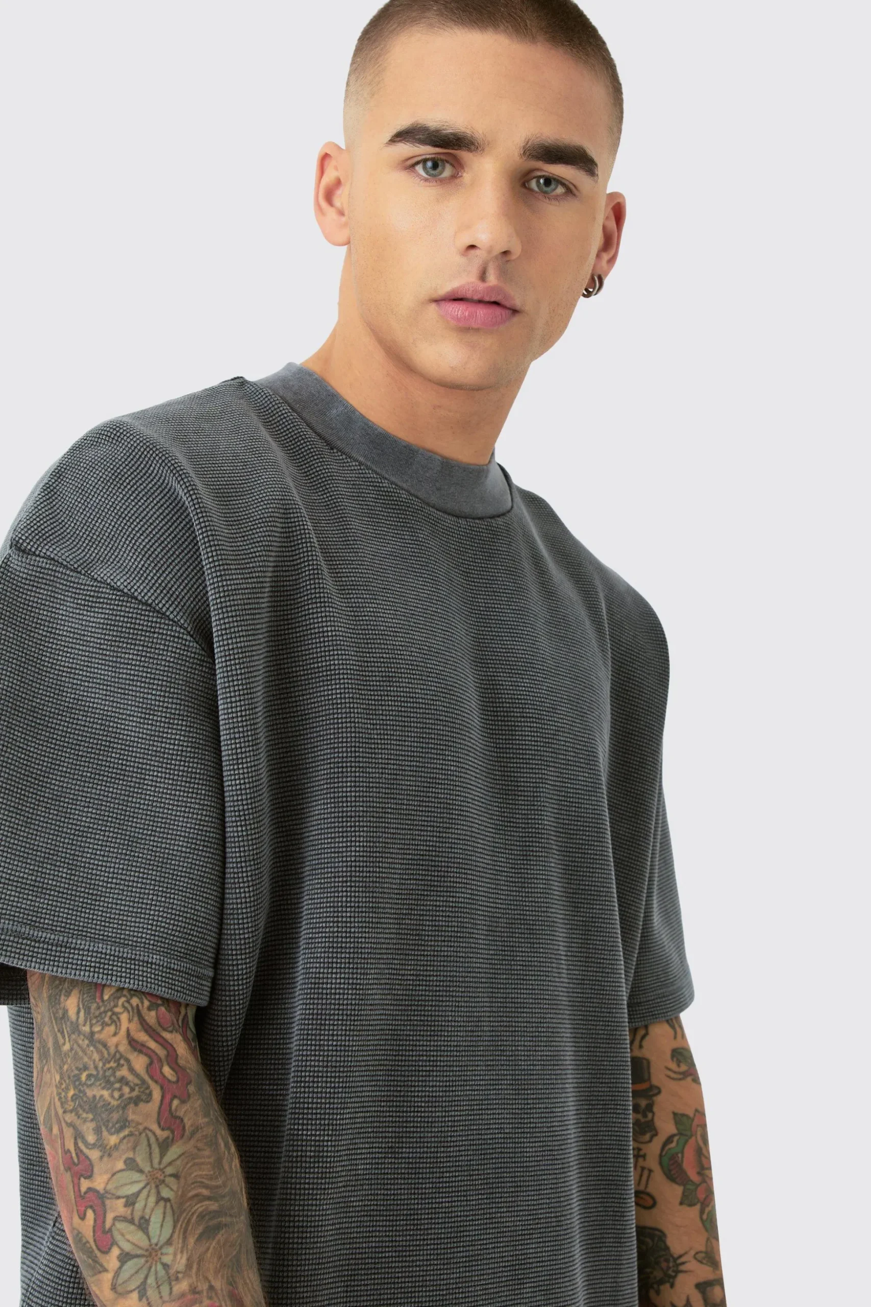 Oversized Washed Heavyweight Waffle T-shirt | BoohooMAN UK