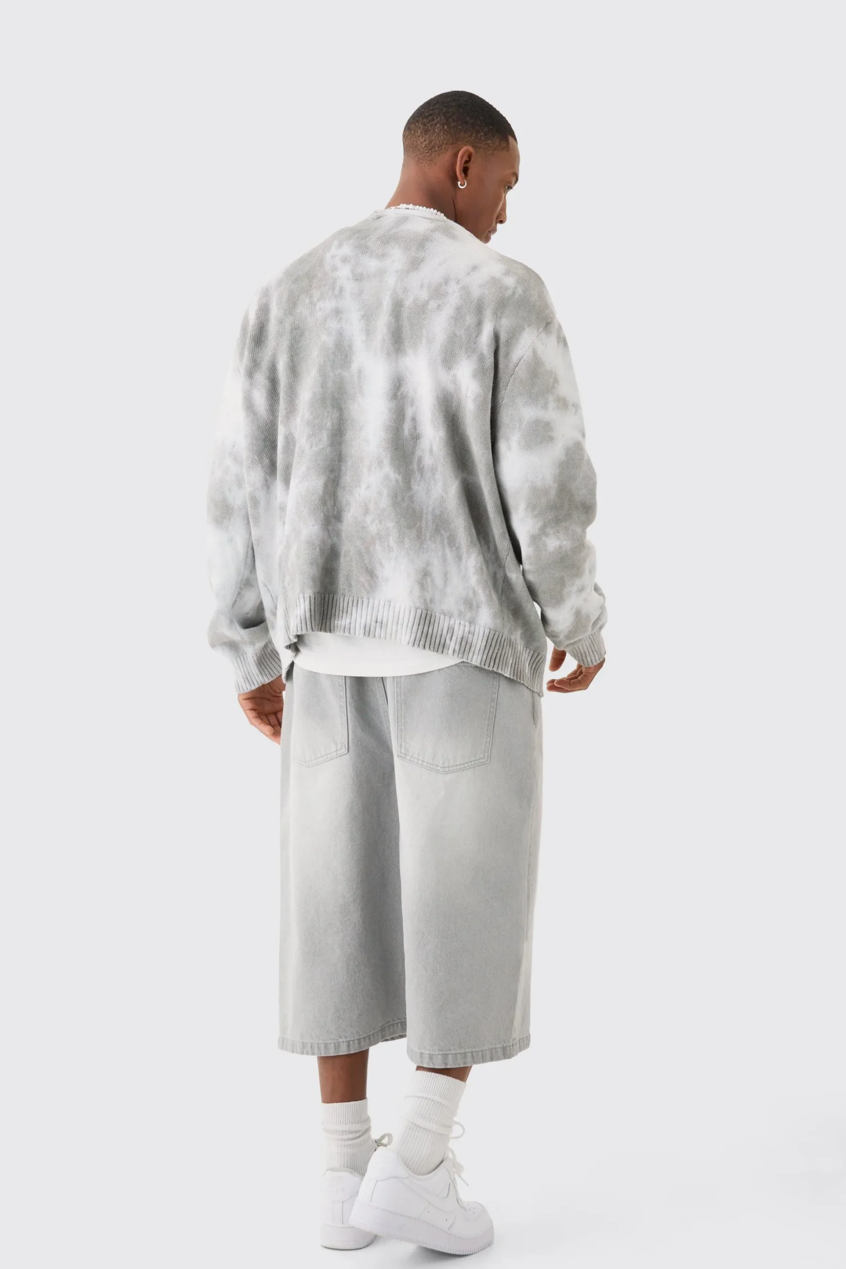 Oversized Washed Knitted Cardigan In Stone | BoohooMAN UK
