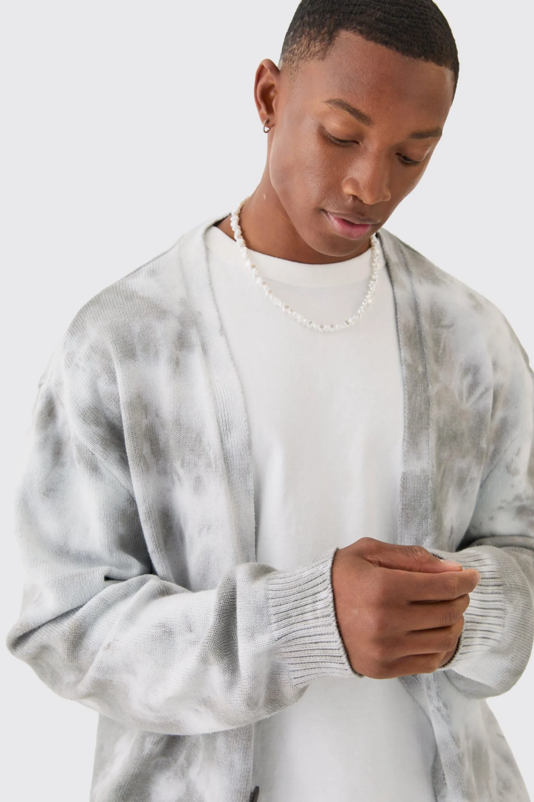 Oversized Washed Knitted Cardigan In Stone | BoohooMAN UK