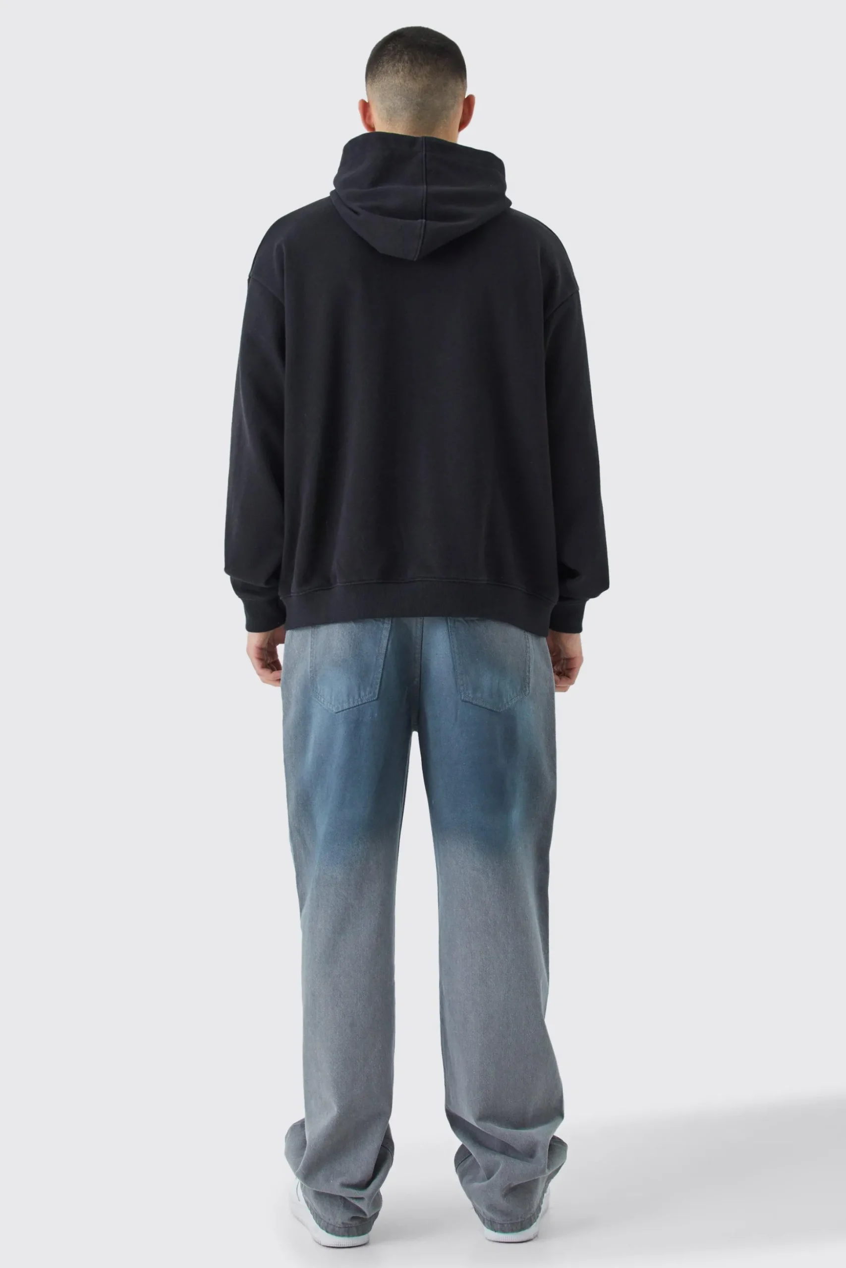 Oversized Washed Loopback Rubber Badge Hoodie | BoohooMAN UK