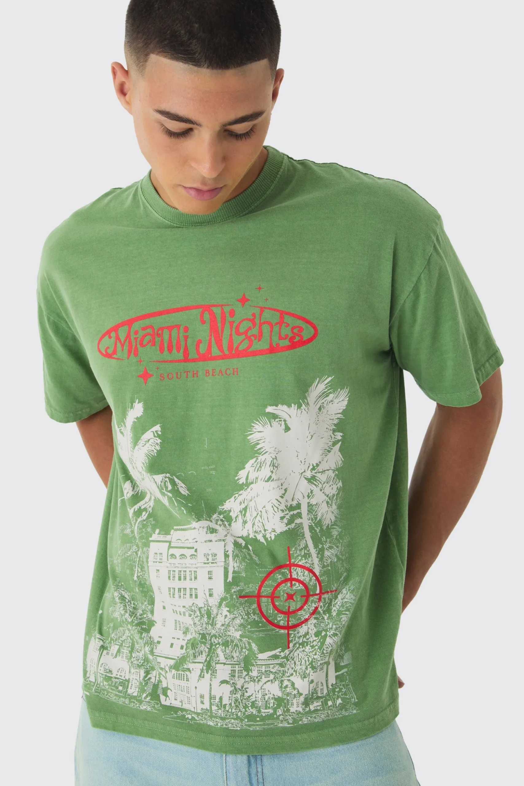 Oversized Washed Miami Nights T-shirt | BoohooMAN UK