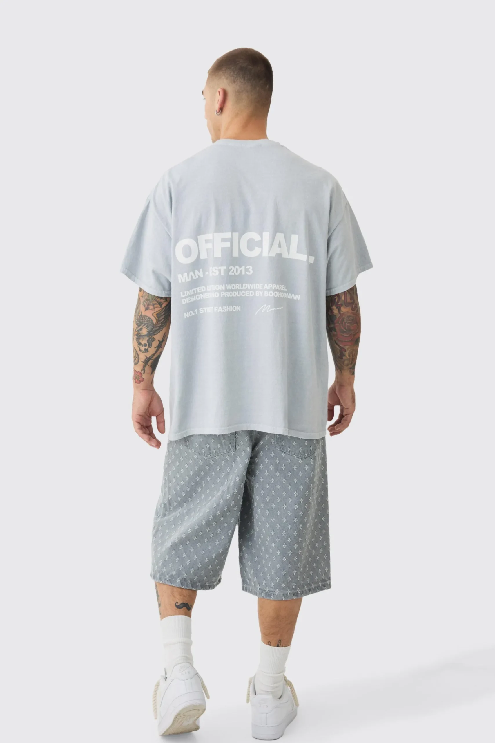 Oversized Washed Offical Slogan T-Shirt | BoohooMAN UK