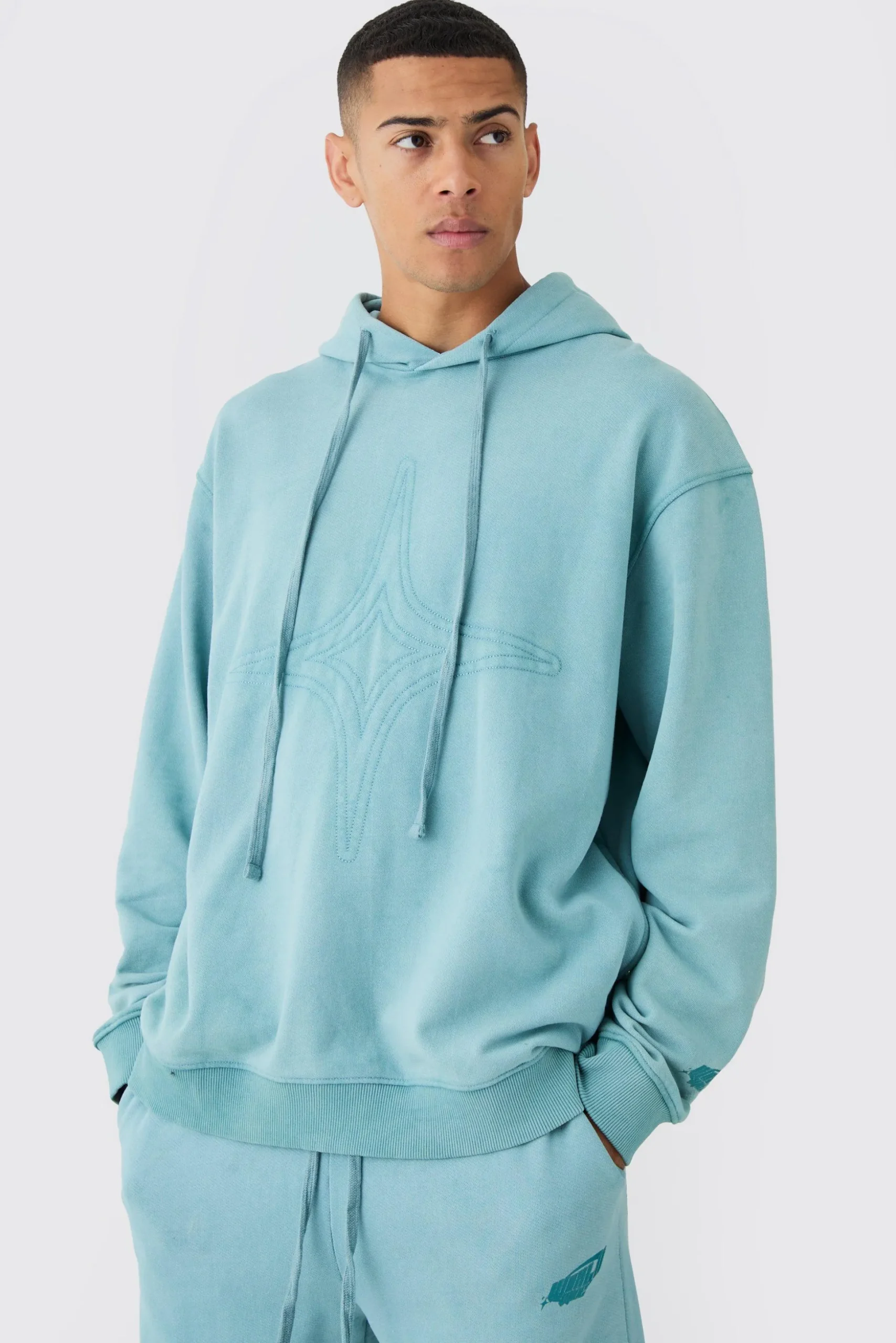 Oversized Washed Quilted Hoodie | BoohooMAN UK