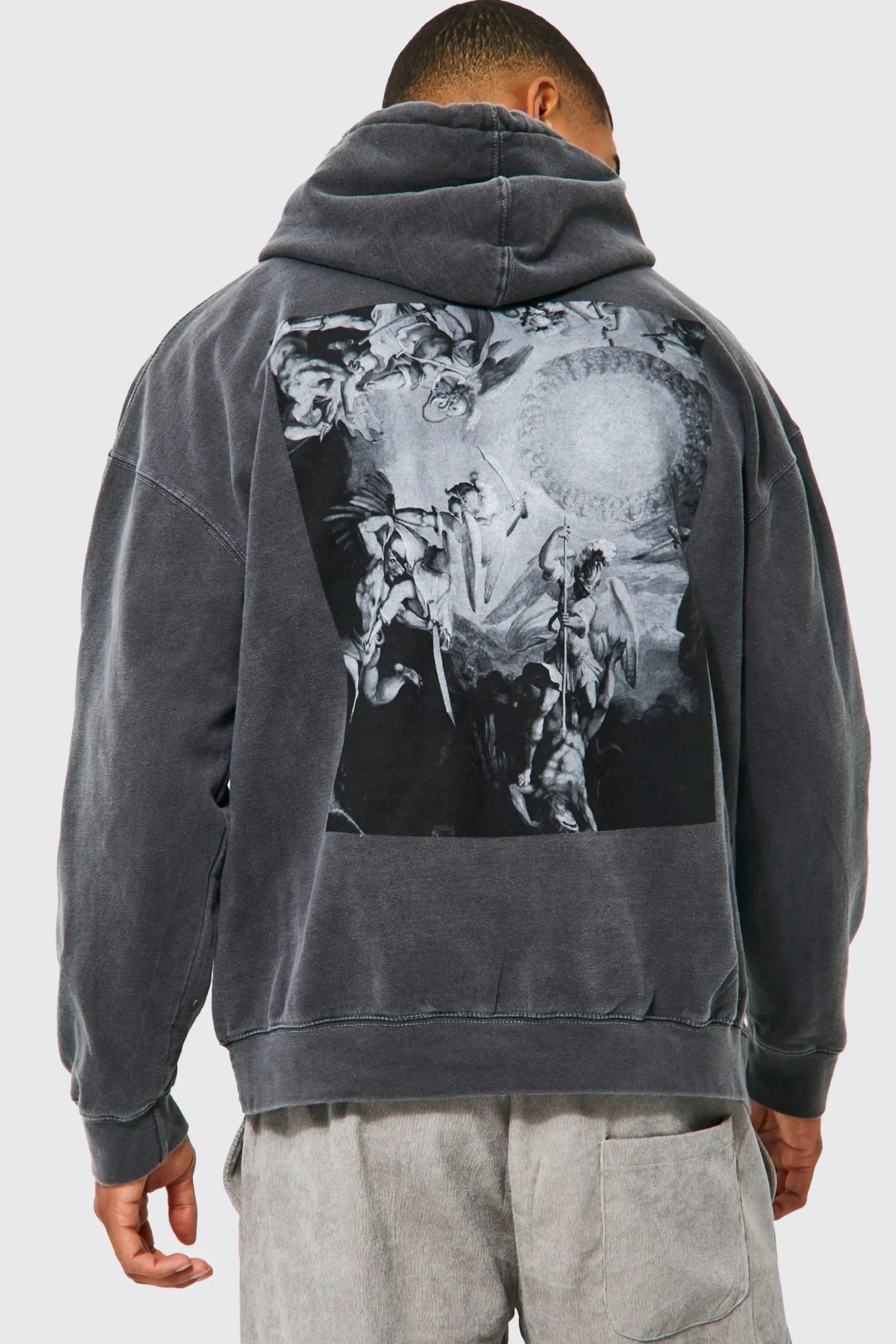 Oversized Washed Renaissance Graphic Hoodie | BoohooMAN UK