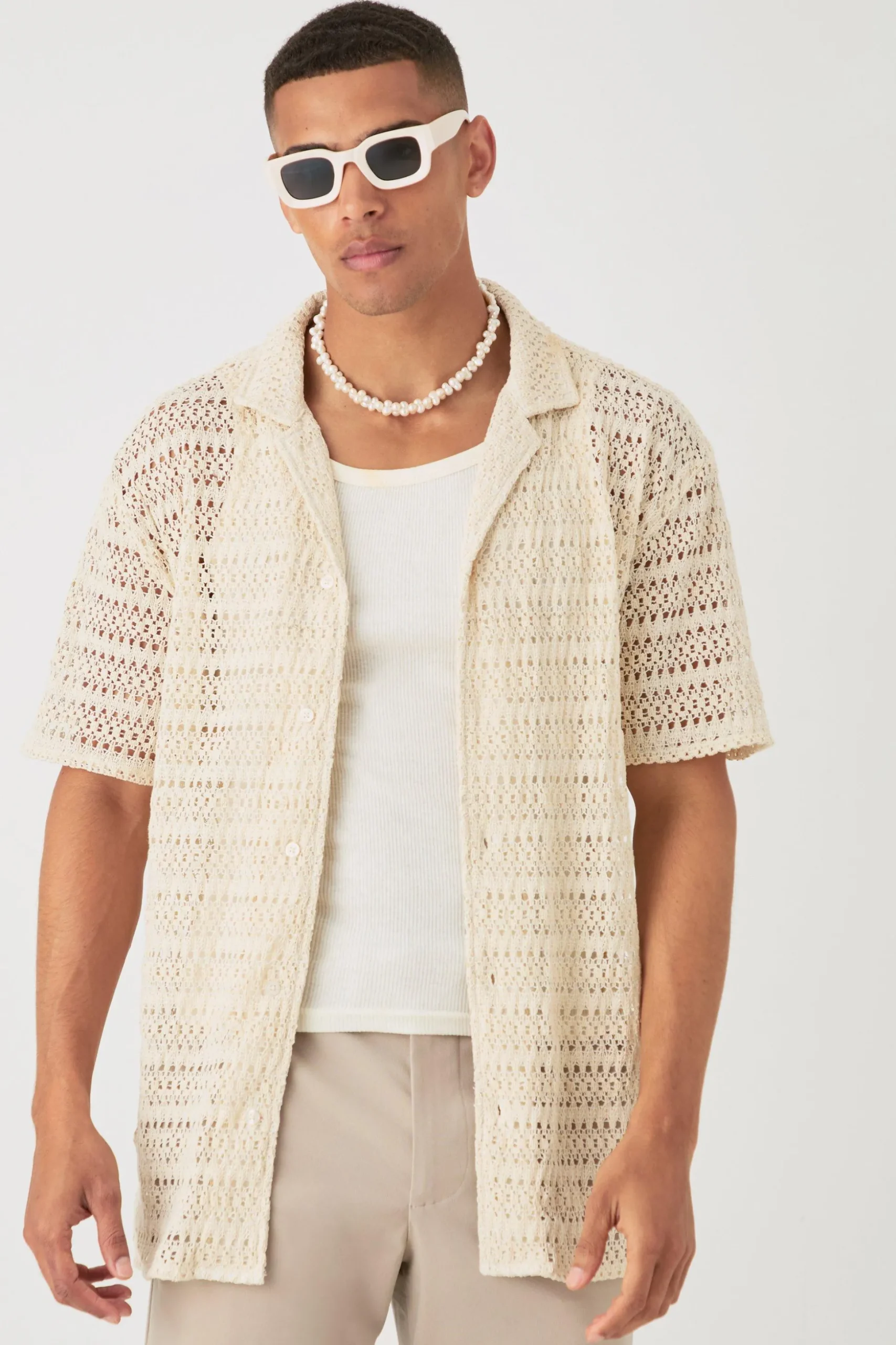 Oversized Weave Look Shirt | BoohooMAN UK