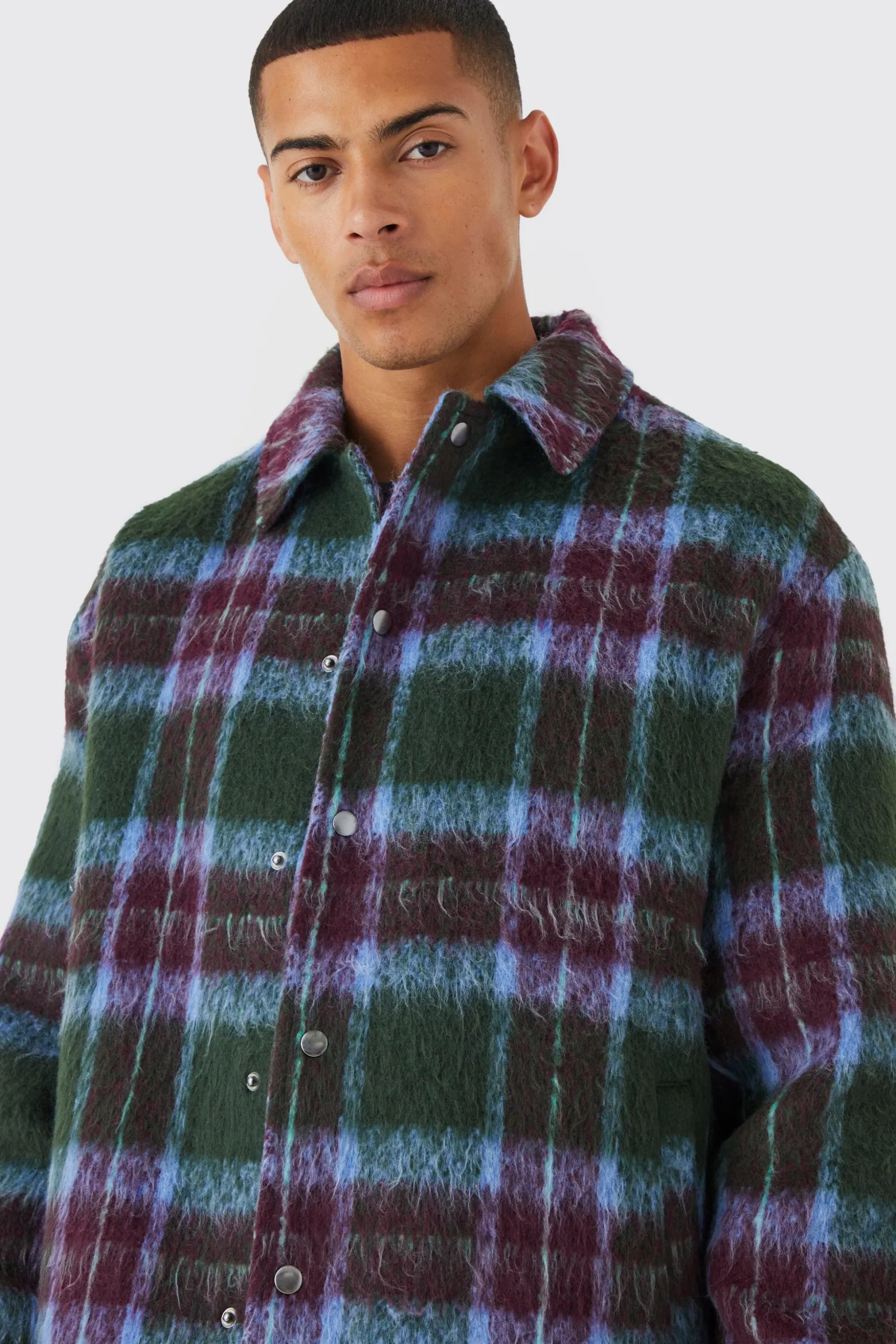 Oversized Wool Look Check Harrington | BoohooMAN UK